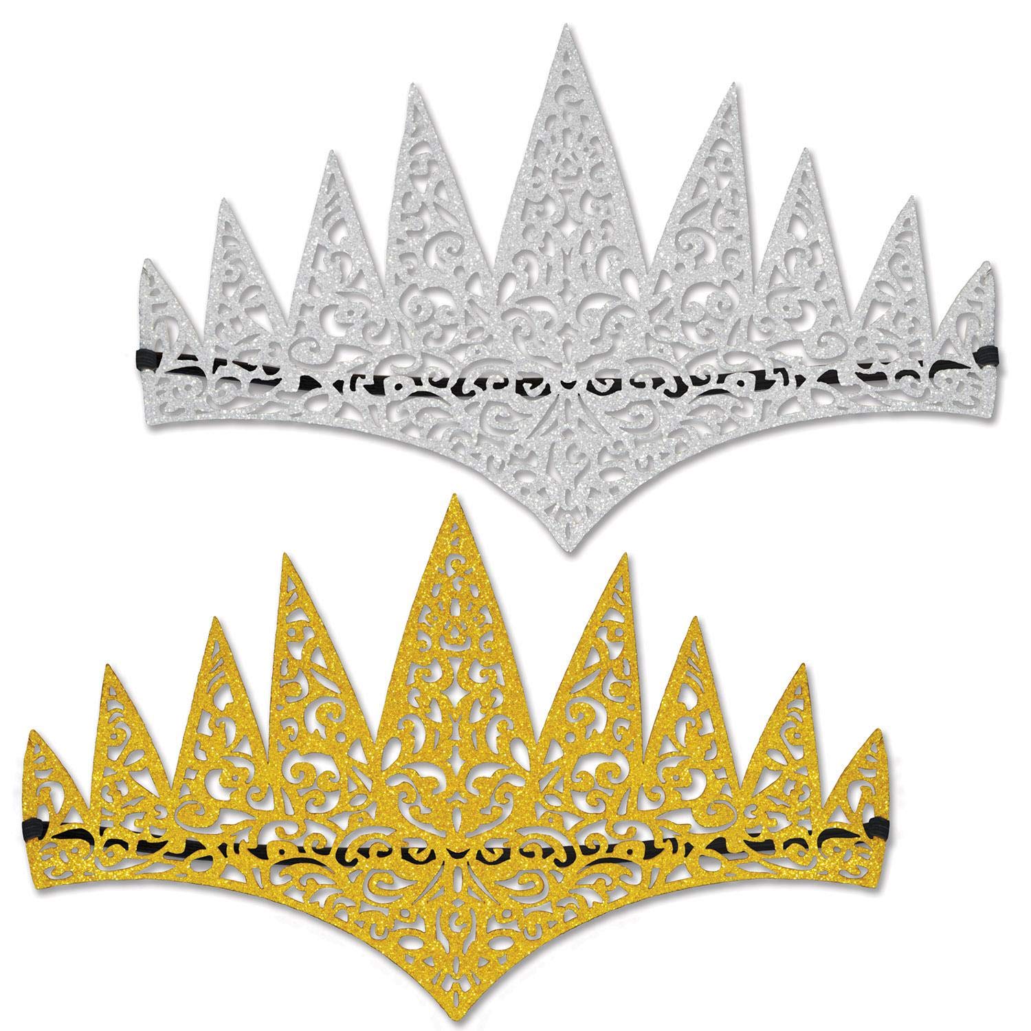 Beistle Glittered Laser Cut Tiaras for Women - Gold & Silver Princess Crown Headbands - Perfect for Birthday Parties, Weddings, Pageants & Costume Accessories