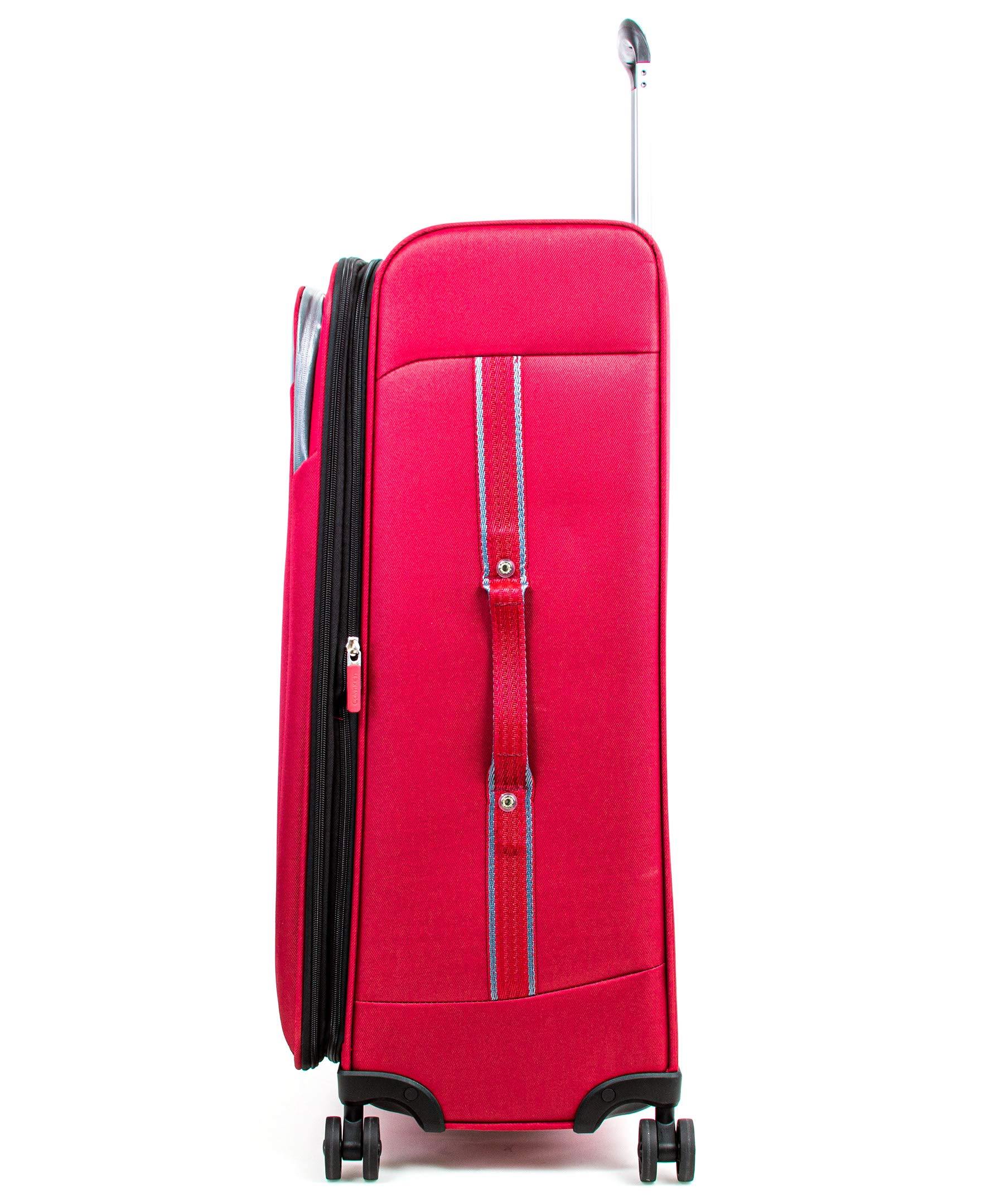 Calvin Klein Flare Softside Spinner Luggage 29 Inch - Lightweight Expandable Suitcase with 360° Wheels, Grey/Red | Perfect for Business Travel & Family Vacations