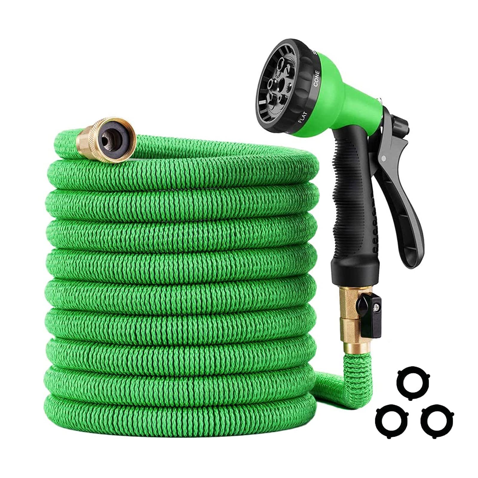**KAHOO 75ft Expandable Garden Hose with High Pressure Spray Nozzle - Flexible, Lightweight, Durable All Brass Connectors - Perfect for Watering Plants, Washing Cars & Outdoor Cleaning (Green)**