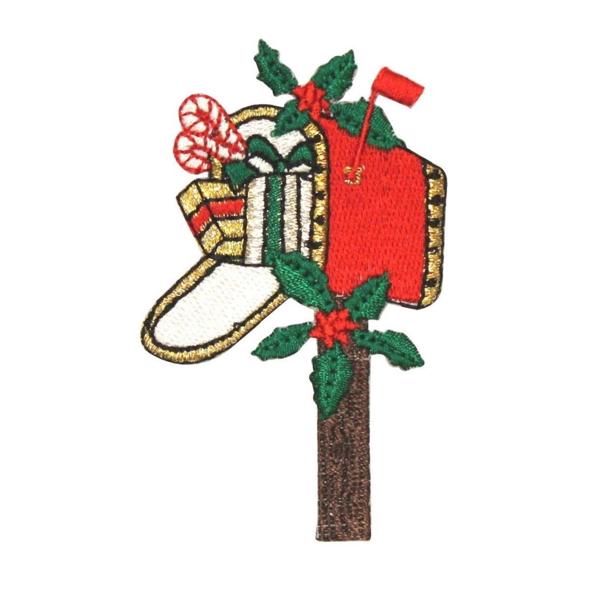 Christmas Embroidered Iron-On Applique Patch - Mailbox Full with Presents Design (ID 8081) - Perfect for Holiday DIY Crafts, Clothing Decoration & Gift Wrapping