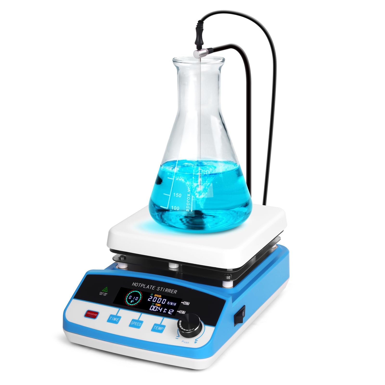 6L Magnetic Stirrer Hot Plate with Digital Display - 520℉/300℃ Max Temperature, 100-2000 RPM, Includes Temp Probe & Stir Bars - Perfect for Chemistry Labs, Scientific Research & Industrial Mixing