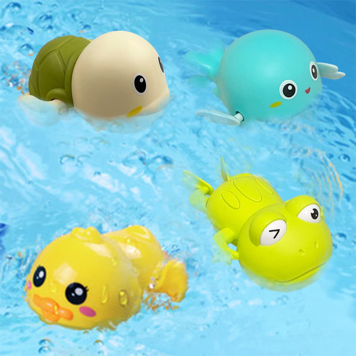 Jofan 4 Pack Wind Up Swimming Bath Toys - Floating Water Toys for Babies, Toddlers & Kids - Fun Bathtime & Pool Play - Perfect Christmas Stocking Stuffers & Gifts