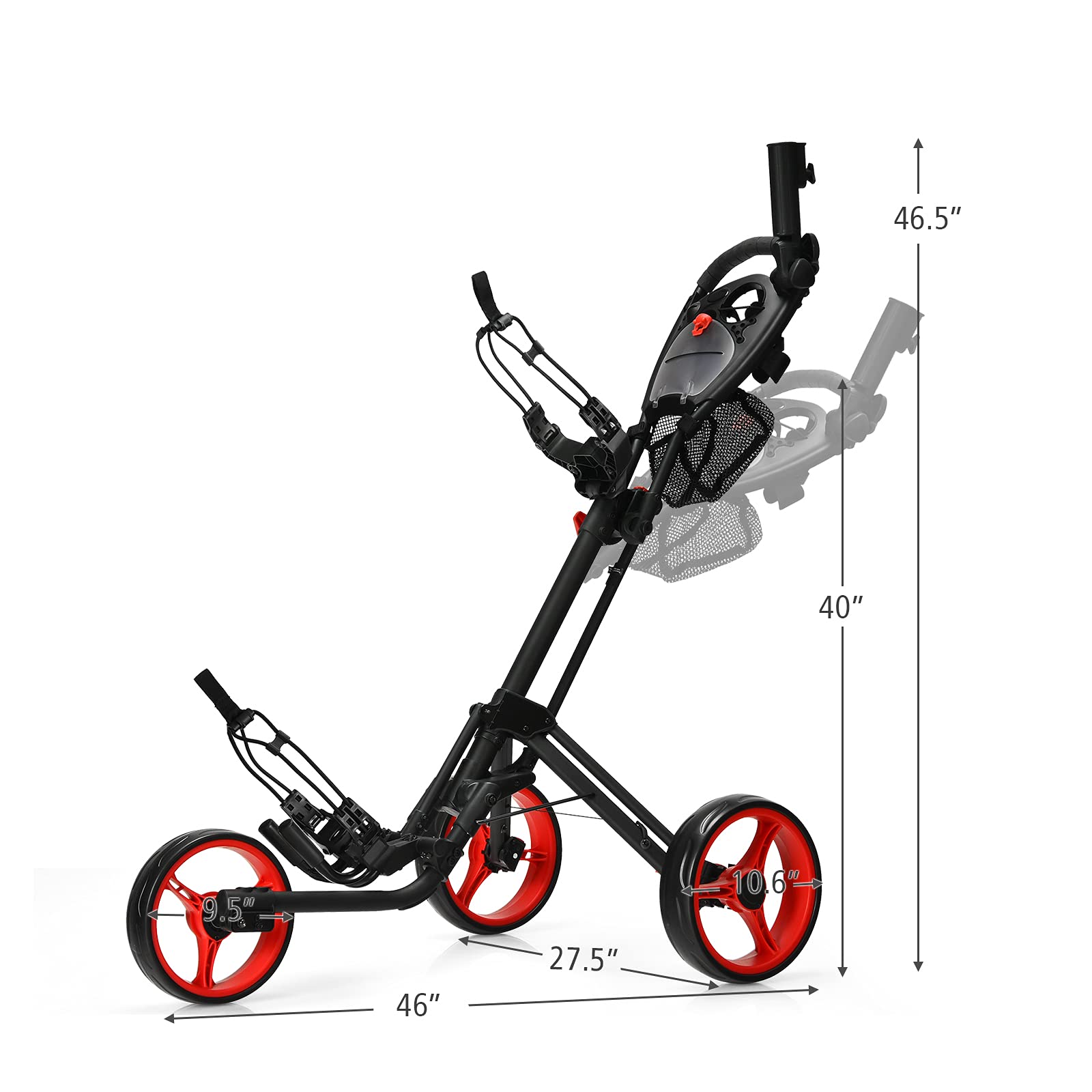 **Tangkula Lightweight Aluminum 3-Wheel Golf Push Pull Cart - Foldable Golf Trolley with Storage Bag, Beverage Holder & Foot Brake - Adjustable Umbrella Holder & 4 Height Positions - Perfect for Golf Courses & Outdoor Sports**