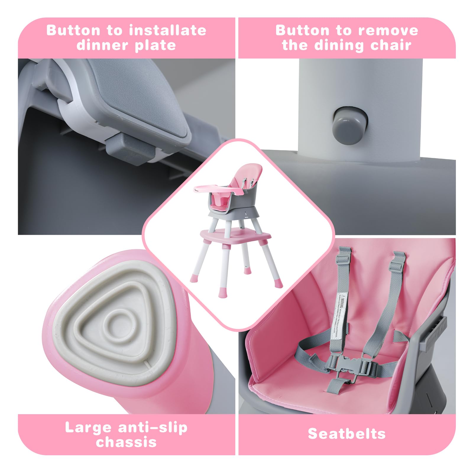 8-in-1 Convertible Baby High Chair with Removable Tray - Toddler Learning Table, Building Block Activity Center & Kids Stool Set (Pink) - Perfect for Mealtime, Playtime & Early Childhood Development