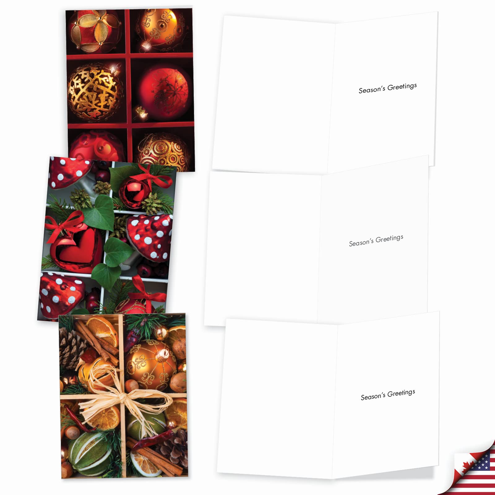 10 Beautiful Christmas Note Cards (4 x 5.12 Inch) - Holiday Greeting Cards with Ornament Photos, Boxed Set Includes Envelopes - Perfect for Christmas Gifts, Holiday Parties & Festive Home Decor