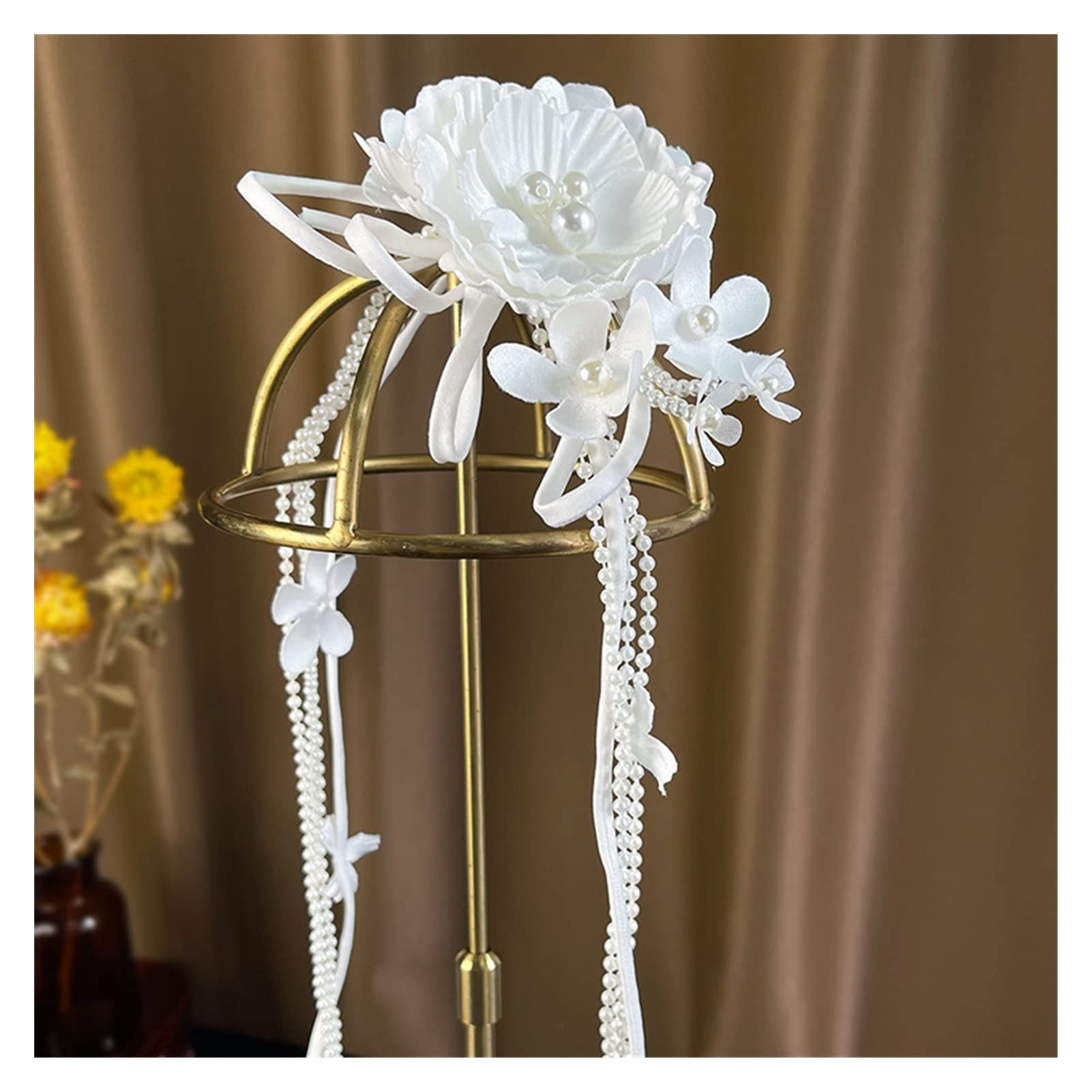 Elegant White Floral Wedding Headband Tiara with Beaded Pearls - Bridal Hair Accessories for Evening, Prom & Special Occasions (Metal Color: As Shown) - Perfect for Brides, Bridesmaids & Formal Events