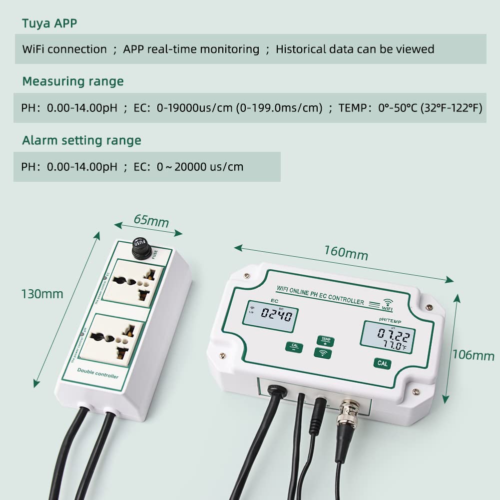WiFi pH EC Monitor for Hydroponics - APP Data Logger for Indoor Garden Water Tank
