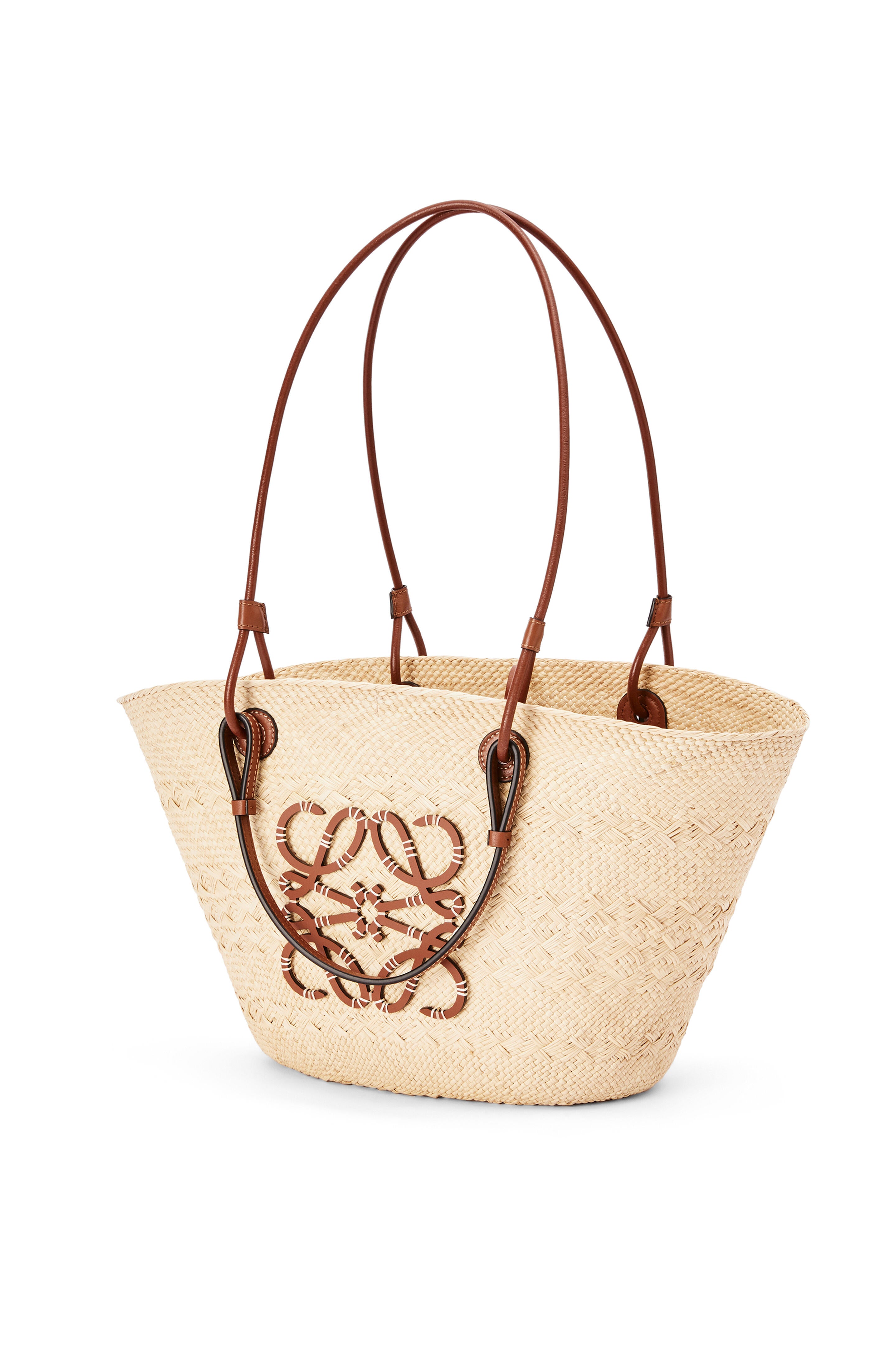 Premium Medium Iraca Palm & Calfskin Anagram Basket Bag - Stylish & Durable Handwoven Tote for Women, Perfect for Shopping, Beach & Everyday Use