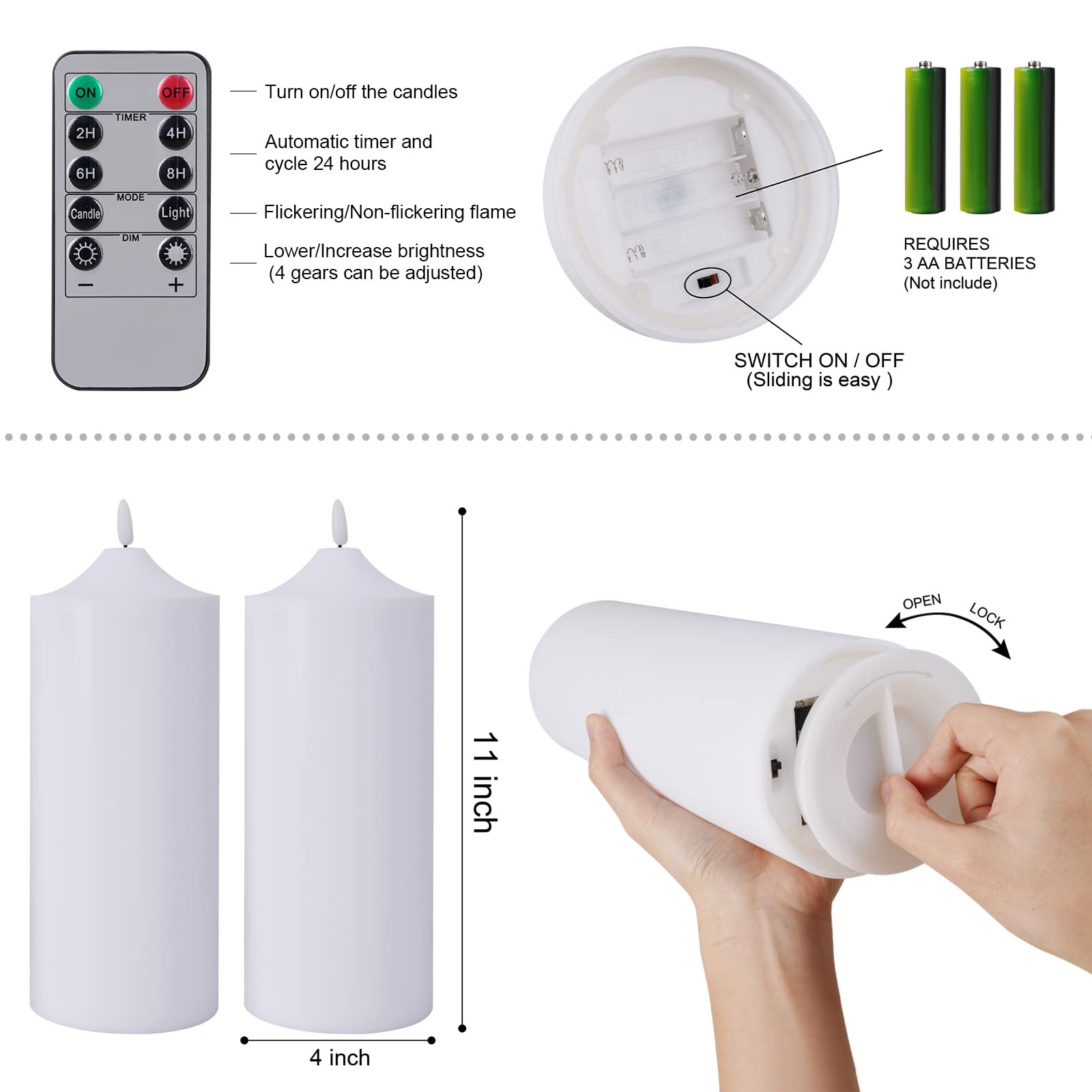 Patiphan Large Flameless LED Candles - Set of 2 White 11