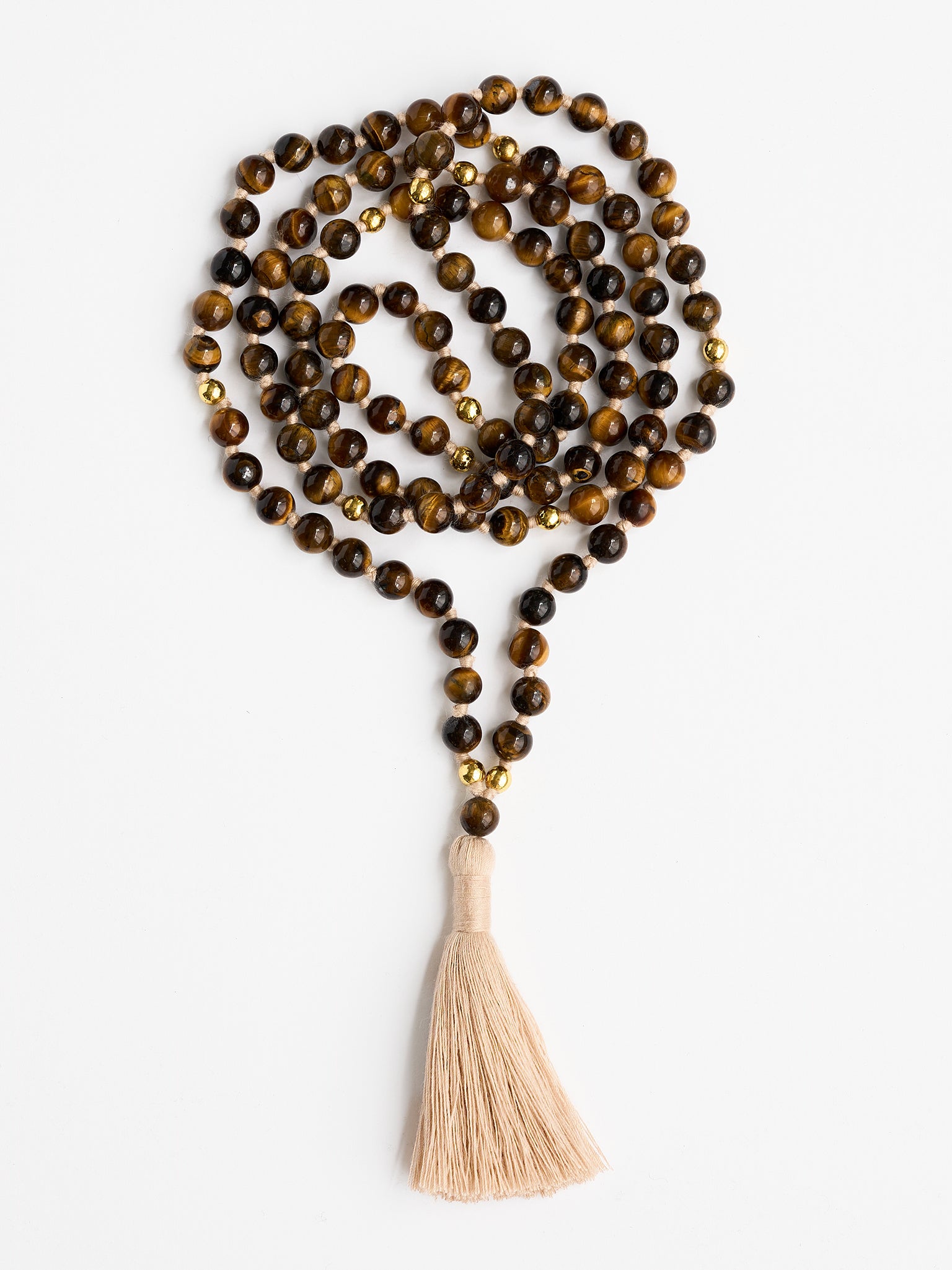 Tiger's Eye Mala Bead Necklace - 108 Prayer Beads for Meditation, Yoga & Spiritual Healing | Handmade Buddhist Jewelry for Mindfulness & Stress Relief
