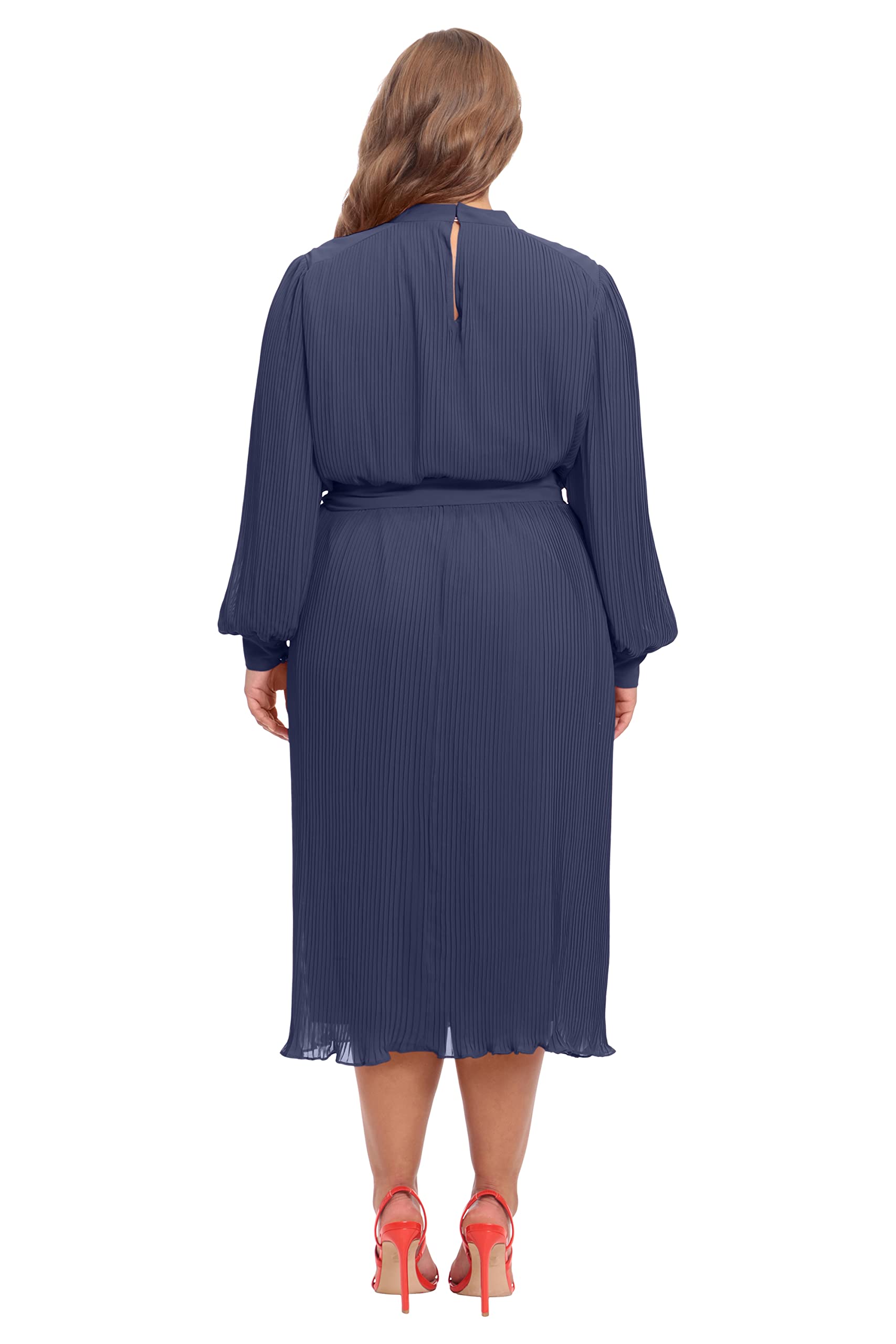 Maggy London Pleated Georgette Dress with Belt for Women | Office & Party Wear