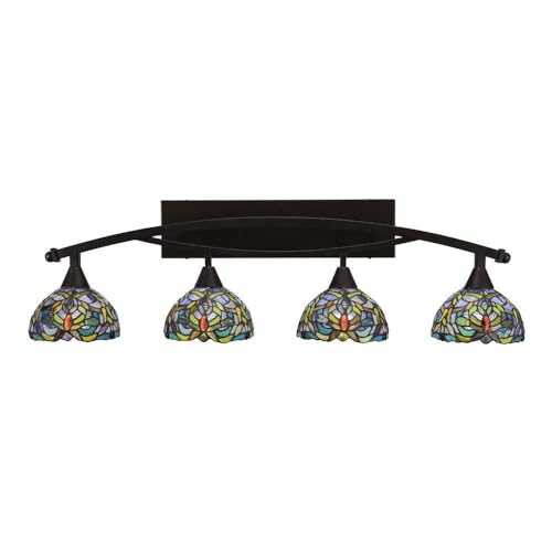 Toltec Lighting 174-BRZ-9905 4-Light Bathroom Vanity Bar with Kaleidoscope Tiffany Glass Shades - Elegant Bronze Finish for Bathroom, Powder Room, or Dressing Area Lighting