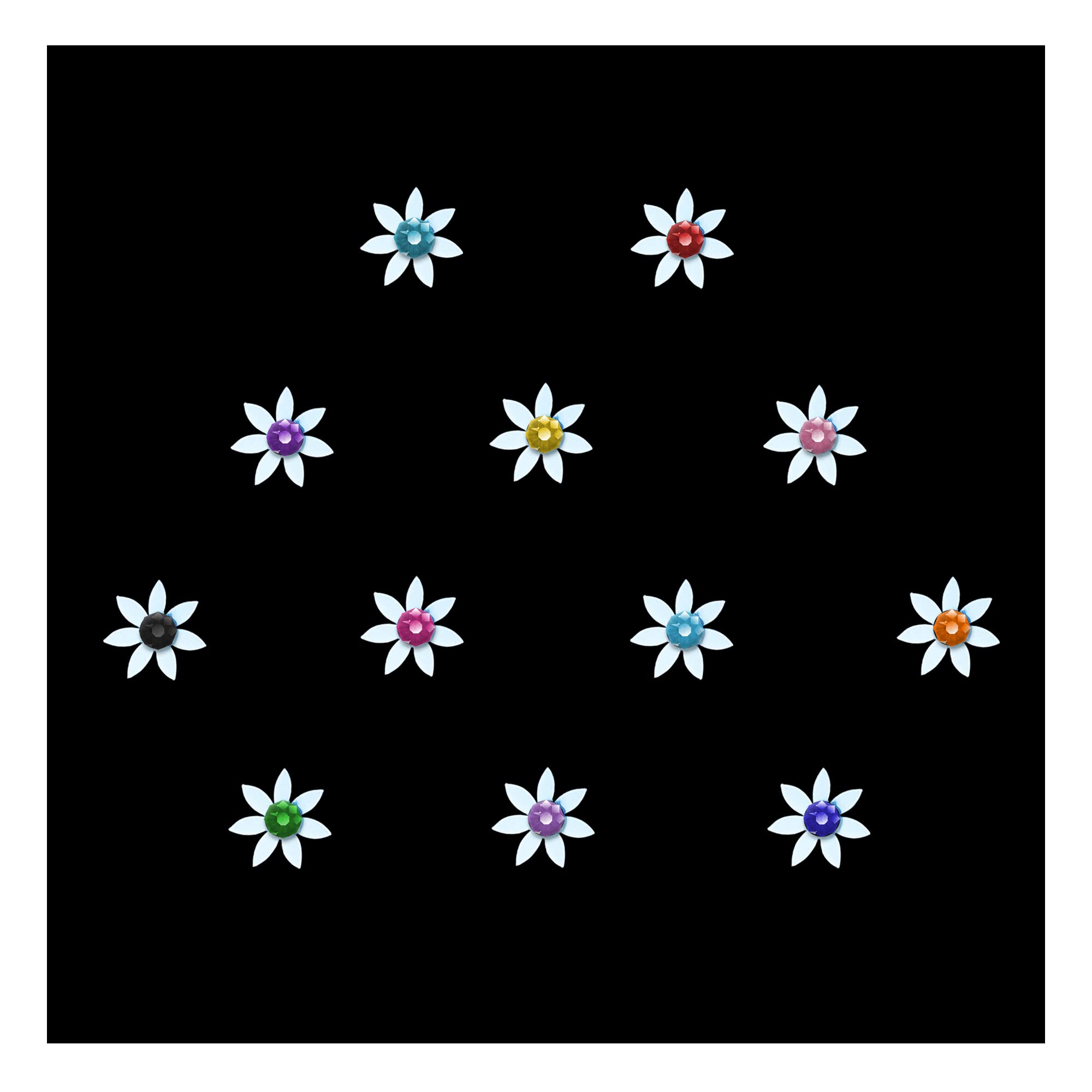 **Comet Busters Cute White Floral Baby Bindis with Colorful Stones – Kids Face Stickers for Parties, Halloween & Festivals (6mm, Pack of BB039)**