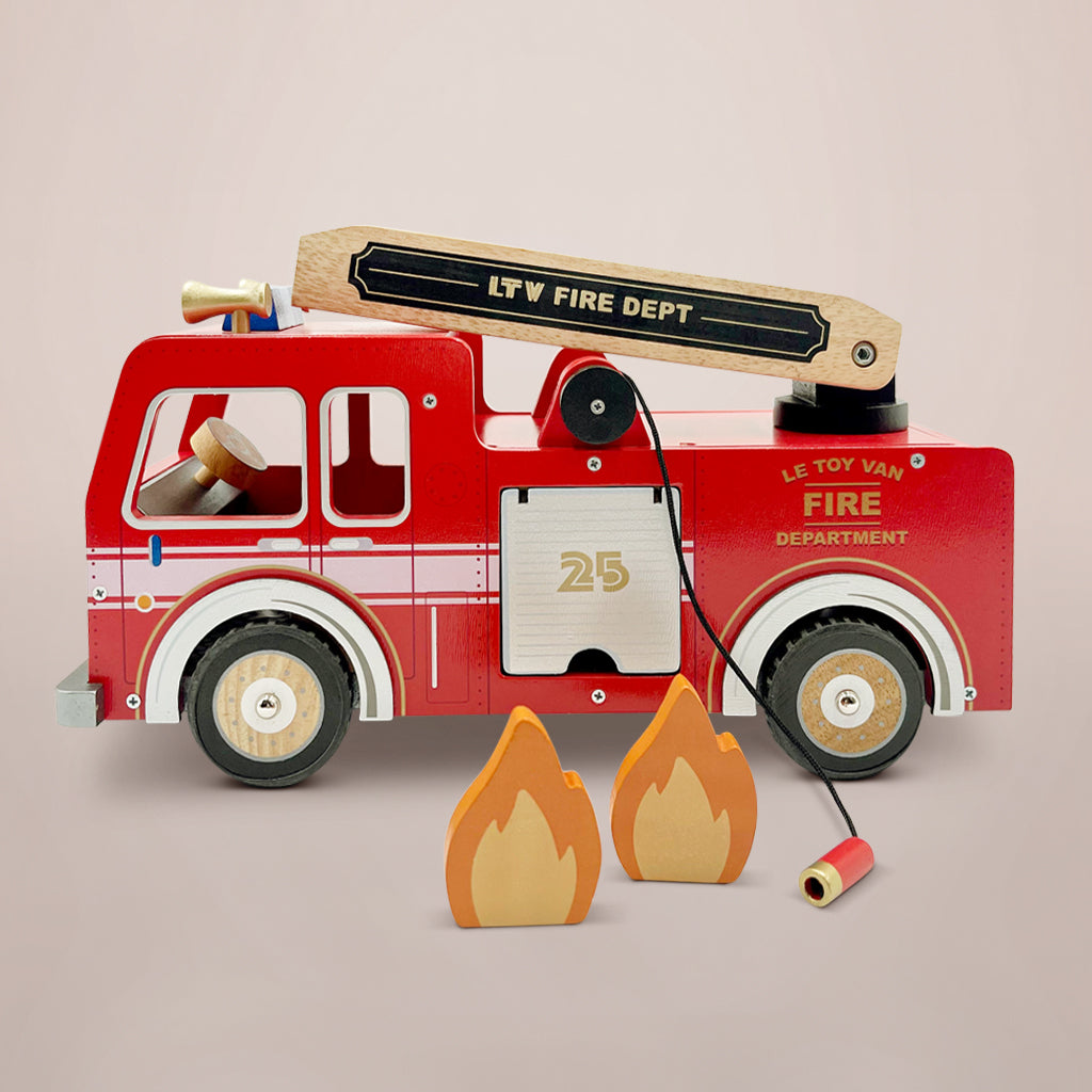 Wooden Fire Engine Toy for Kids - Classic Wooden Fire Truck with Moving Wheels - Perfect for Pretend Play, Birthday Gifts & Preschool Learning Activities