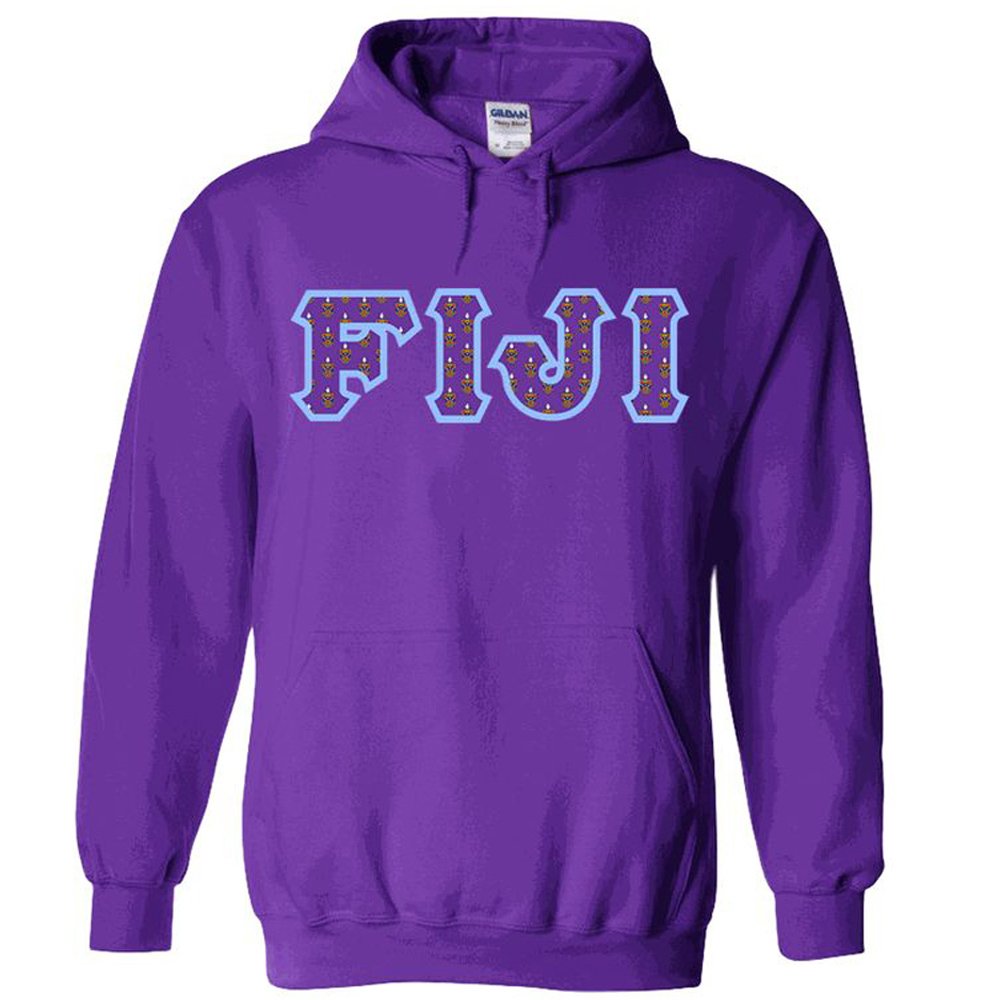 Fiji Fraternity Crest Twill Letter Hooded Sweatshirt - Greek Life Apparel for College Students, Perfect for Fraternity Events & Campus Wear