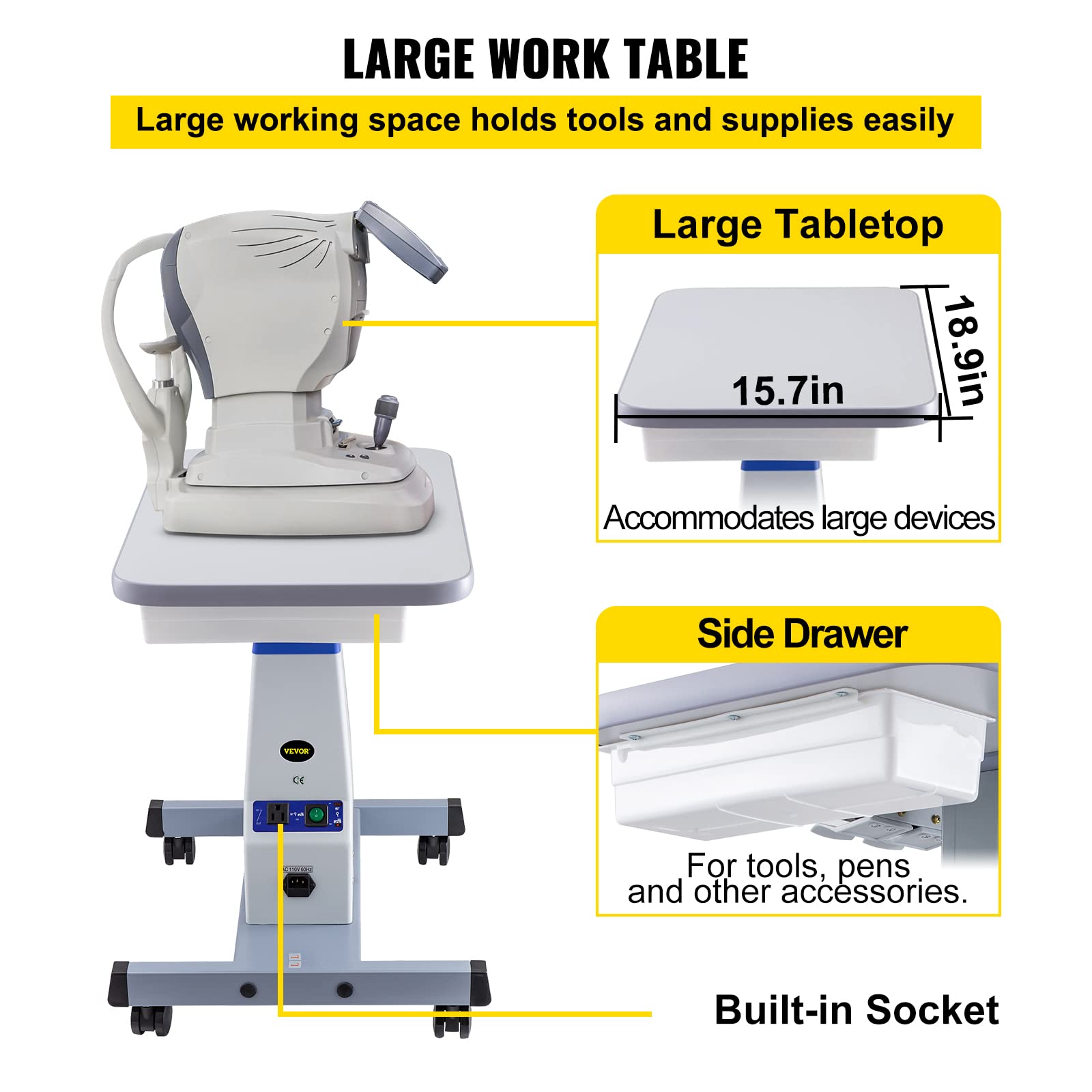 VEVOR Motorized Instrument Table - Adjustable Dental & Optical Eyeglass Workstation for Professionals | 18.9