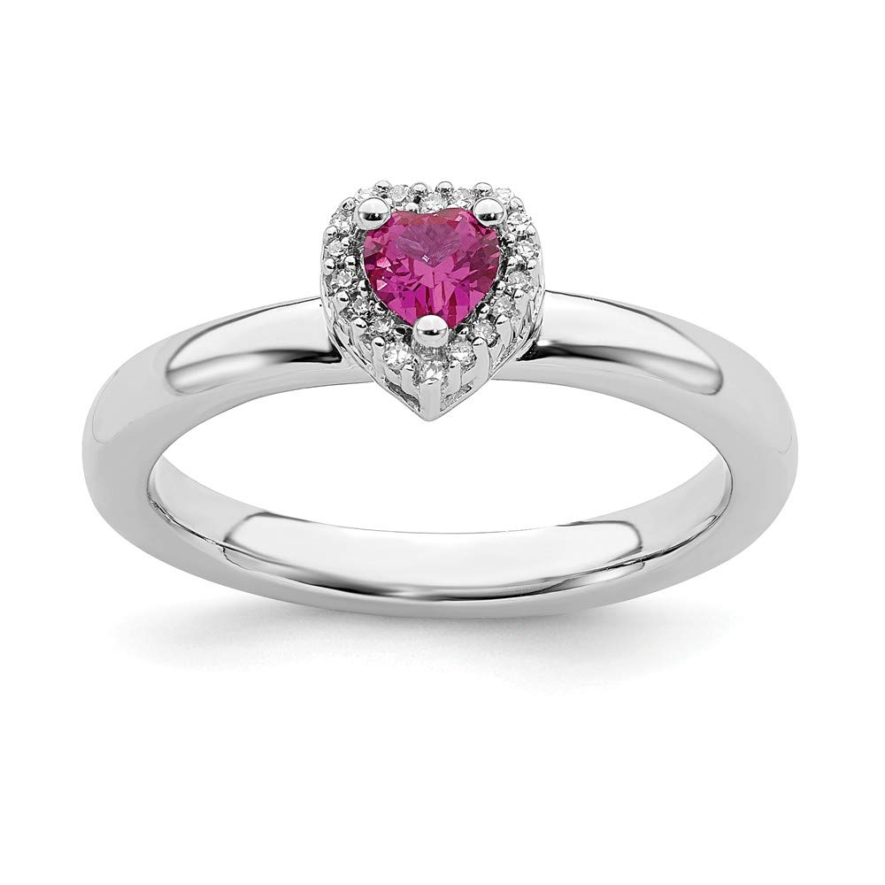 925 Sterling Silver Stackable Ruby Heart Diamond Eternity Band (0.054 cttw) - Romantic Gift for Anniversary, Valentine's Day & Wedding Jewelry