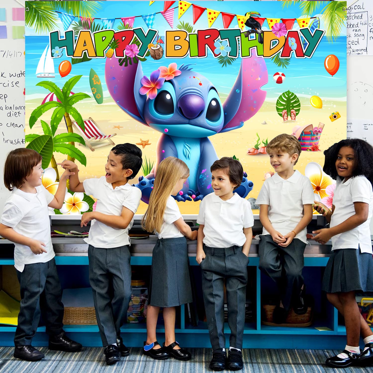 5x3ft Happy Birthday Backdrop - Tropical Hawaiian Beach Theme Party Decorations for Birthday, Luau, Summer & Poolside Celebrations | Titenmaoyi Premium Photo Background