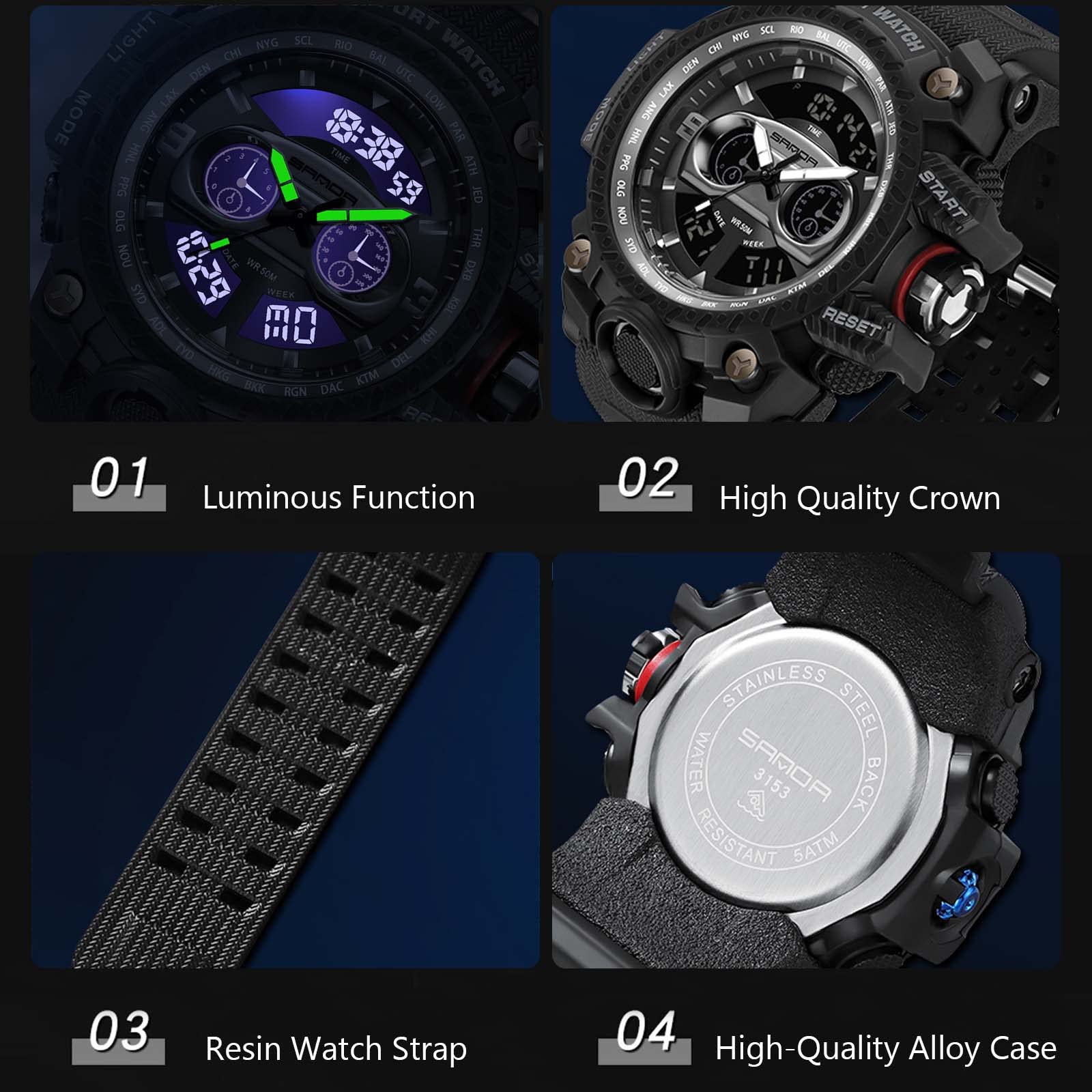 RORIOS Men's Sports Watch - Digital Military Watch with Alarm, Luminous Display, Waterproof for Outdoor, Running, Hiking & Casual Wear