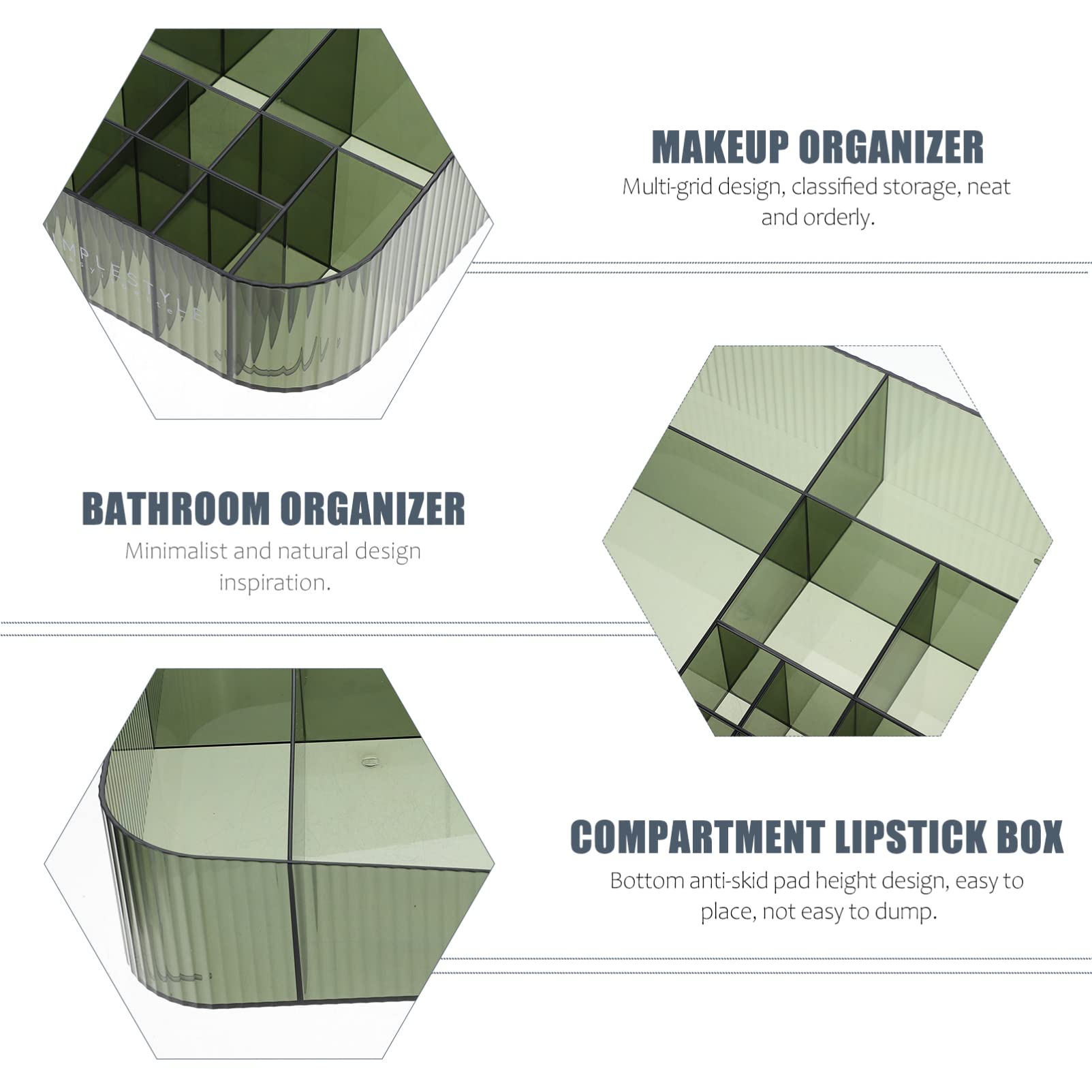 Green Makeup Organizer & Cosmetic Display Case - Multi-Grid Desktop Jewelry Box with Brush & Lipstick Holder for Dresser or Vanity | Perfect for Skin Care Storage & Beauty Accessories Organization