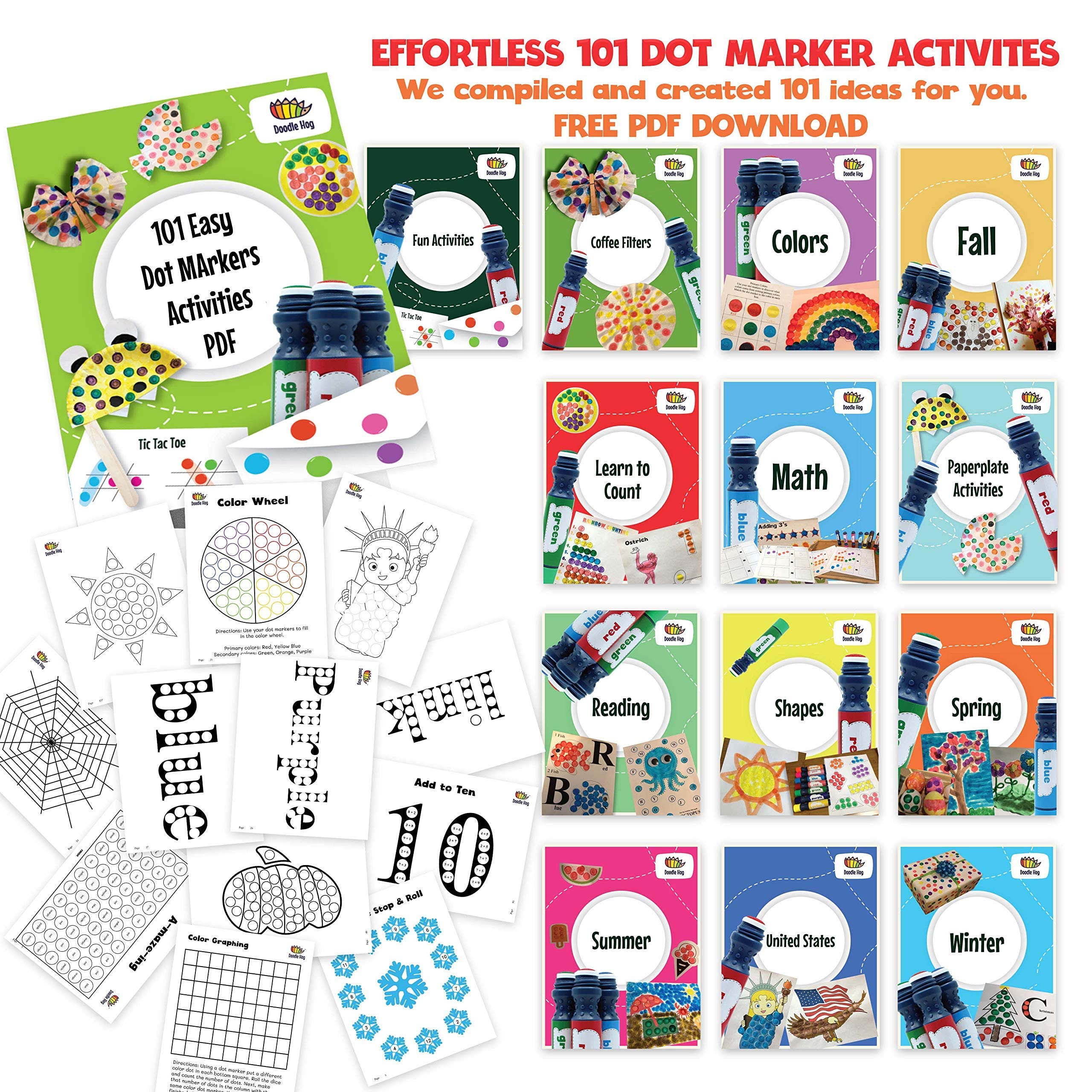 **8-Piece Kids Activity Plastic Tray Set with Washable 8-Color Dot Markers (2 Pack) – Perfect for Toddler Arts & Crafts, Preschool Learning, and Mess-Free Playtime**