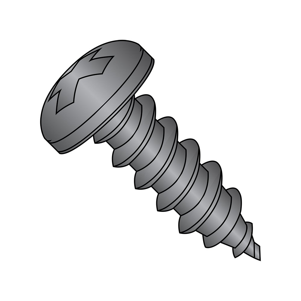 Small Parts 1208APPB Black Oxide Steel Sheet Metal Screws, Pan Head Phillips Drive Type A, #12-11 Thread, 1/2
