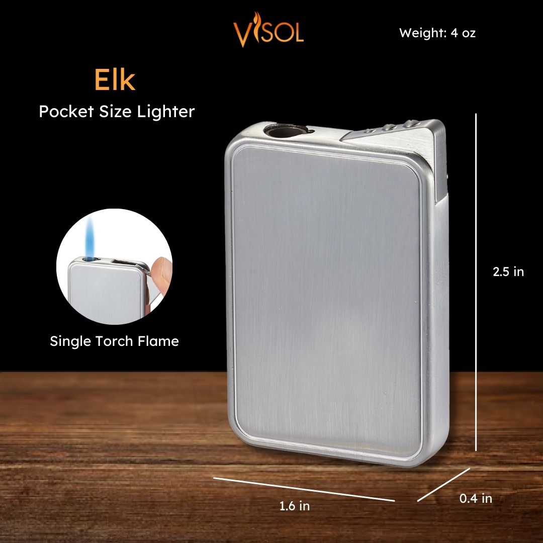 Premium Visol Elk Single Flame Cigar Lighter in Silver - Perfect for Cigar Aficionados & Outdoor Enthusiasts
