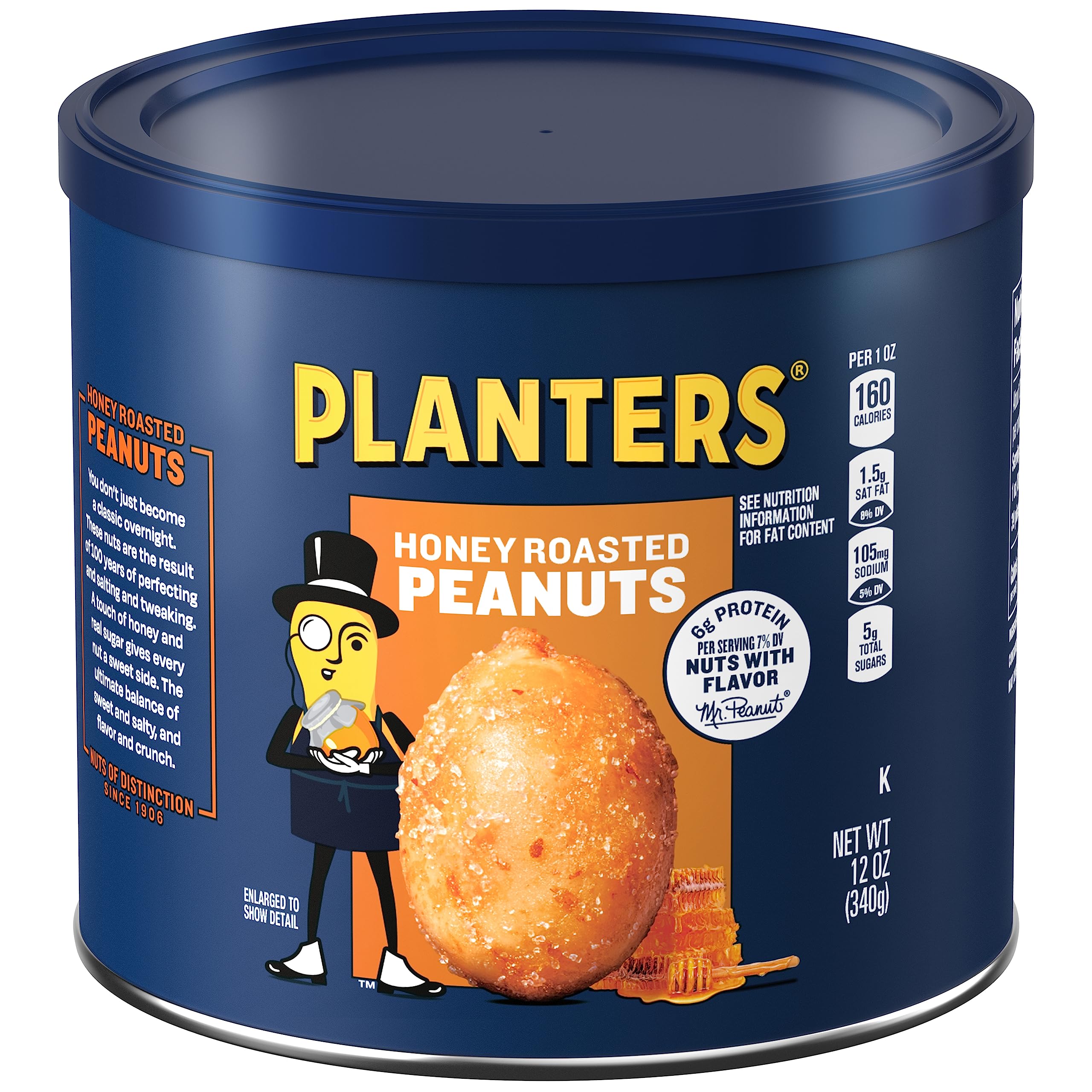 Honey Roasted Peanuts in Jar (12 oz) - Crunchy Sweet Snack for Office, Parties & Healthy On-the-Go Nutrition