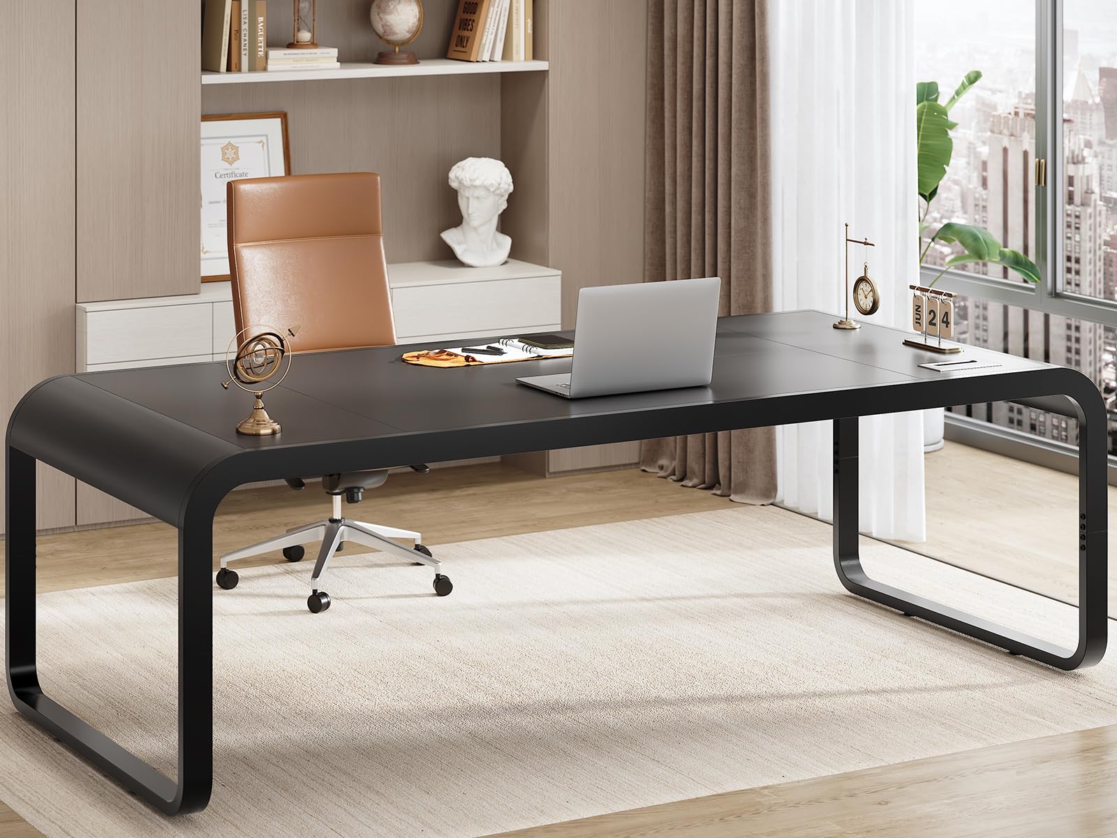 SEDETA 70.8 Inch Black Executive Office Desk - Large Modern Computer Desk with Cable Management, Home Office Workstation, Study & Writing Table for Professionals | Perfect for Home Office, Study Room & Workspace Setup