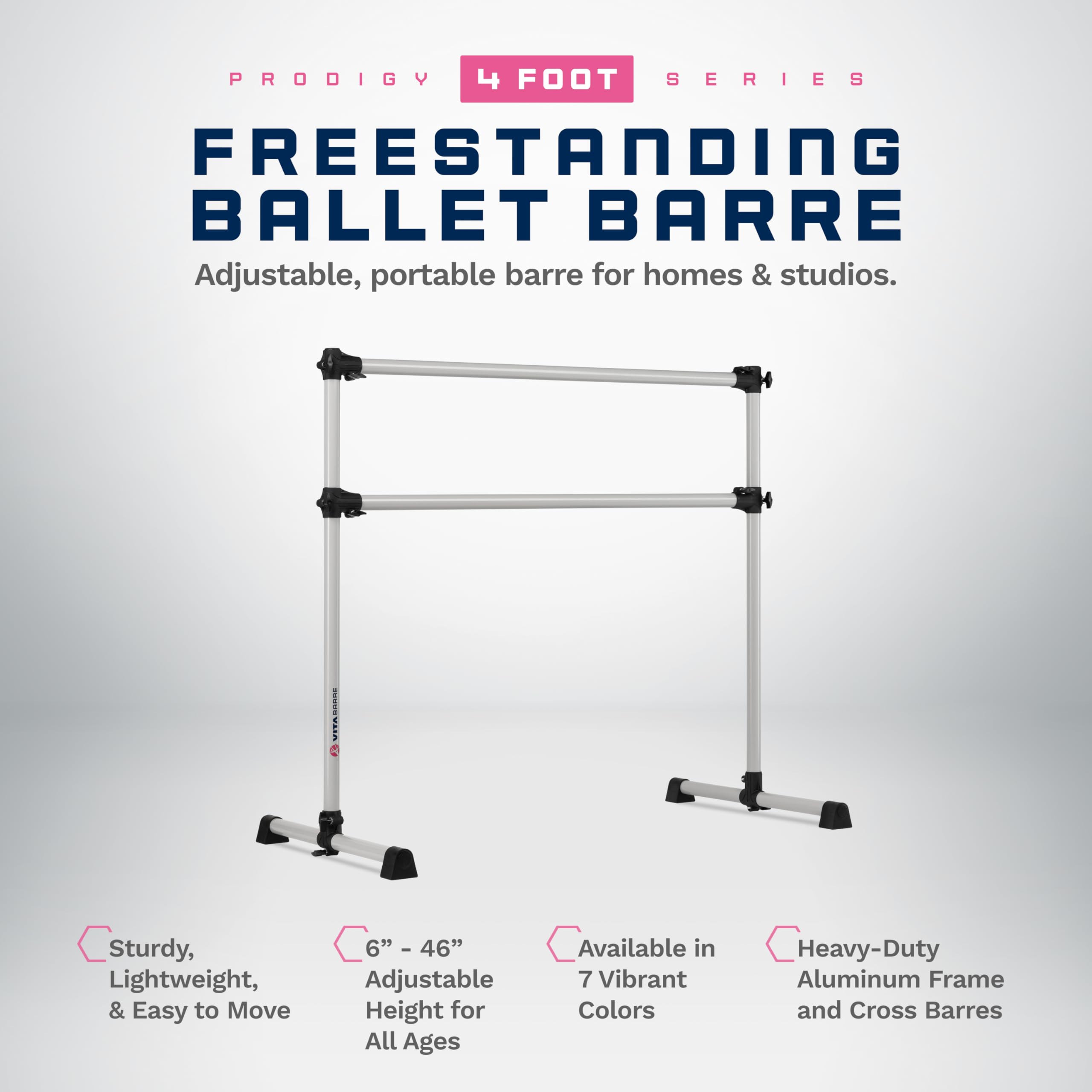 VITA Barre Portable Freestanding Double Ballet Barre - Adjustable Height Aluminum Dance Bar for Home & Gym | USA Made Exercise Equipment for Kids & Adults | Perfect for Ballet Training, Fitness Workouts, Pilates & Yoga Practice