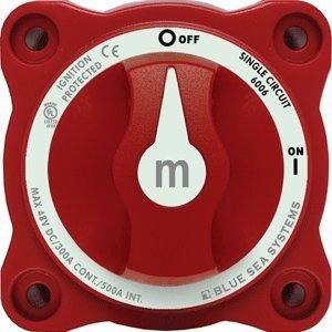 5 Pack Blue Sea Systems m-Series Mini On-Off Battery Switch with Red Knob - Heavy Duty Marine Battery Disconnect for Boats, RVs, and Off-Grid Power Systems