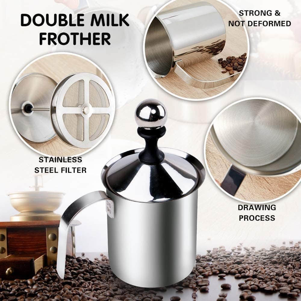 Stainless Steel Milk Frother Pot with Lid - Coffee Foam Maker for Home & Cafe Use