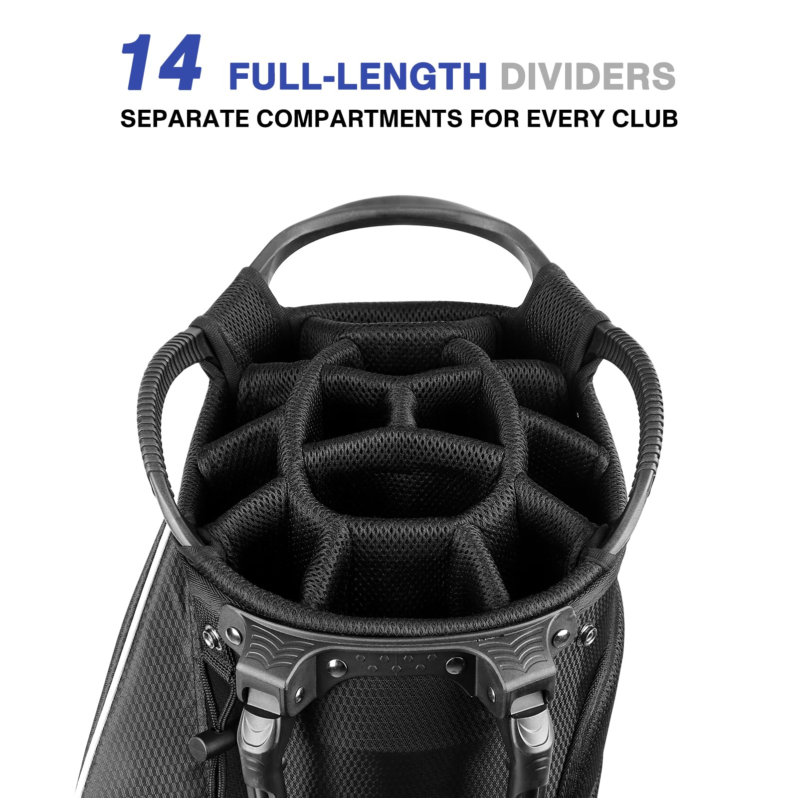14-Way Top Divider Golf Stand Bag with Dual Strap - Waterproof Men's Golf Bag with 8 Pockets & Cooler Pouch - Includes Rain Hood - Perfect for Golf Tournaments & Weekend Golfing