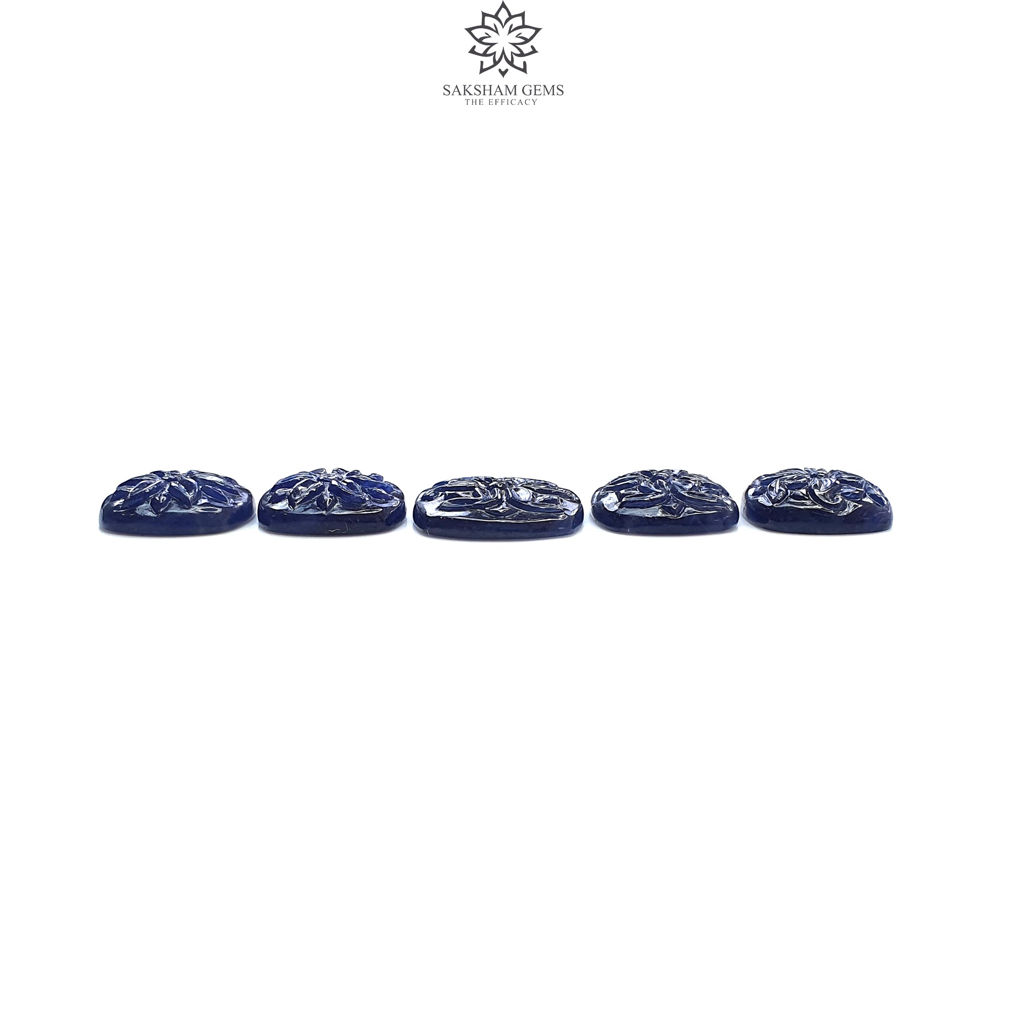 Natural Deep Blue Sapphire Gemstone Carving - 63.30cts Untreated Unheated Hand-Carved Cushion Shape (17x15mm to 20x18mm, 5 Pieces) for Jewelry Making, Collection & Luxury Gifts