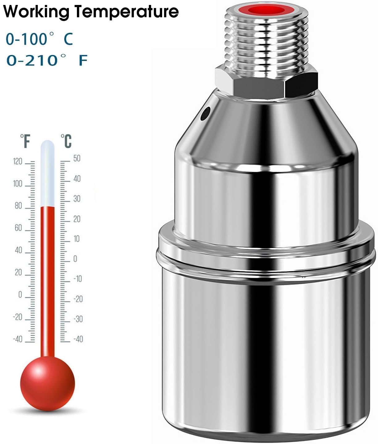 304 Stainless Steel Automatic Water Level Control Float Valve - 1/2 Inch Connector for Water Tanks, Pools & Irrigation Systems | Corrosion-Resistant & Durable | Upper Water Intake Design (#A 1/2'')