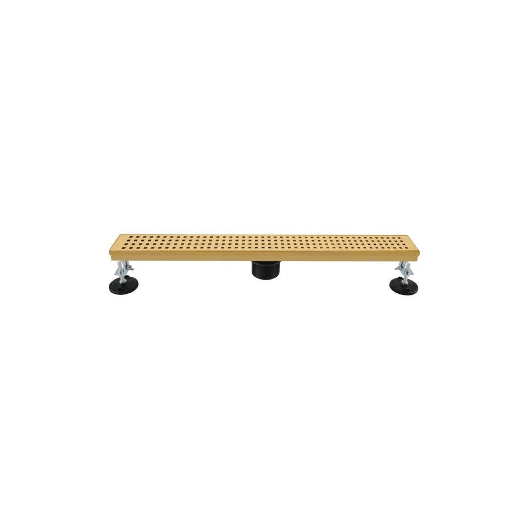 Stainless Steel Linear Drain Slot with Square Grid - 36 Small Squares in Golden Finish for Bathroom, Shower, and Pool Drainage