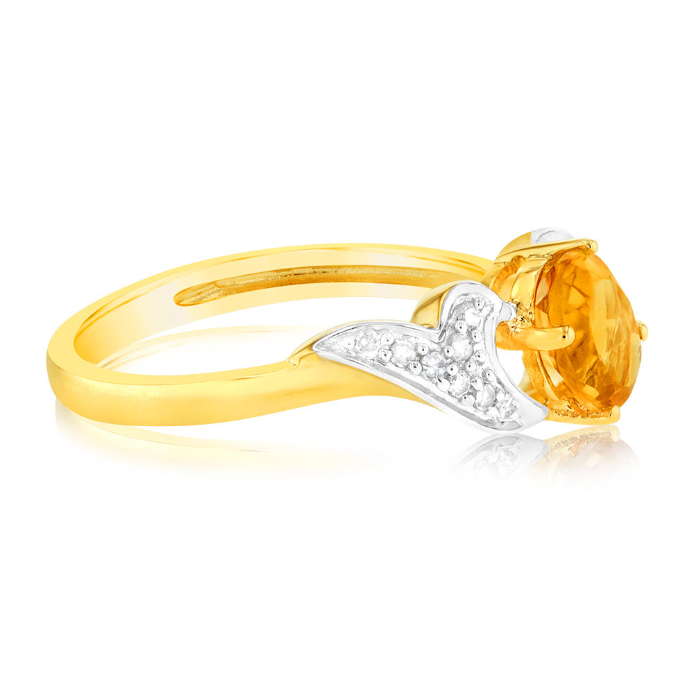 9ct Yellow & White Gold Two Tone Natural Citrine & Diamond Ring for Women - Elegant Jewelry Gift for Anniversary, Birthday & Special Occasions