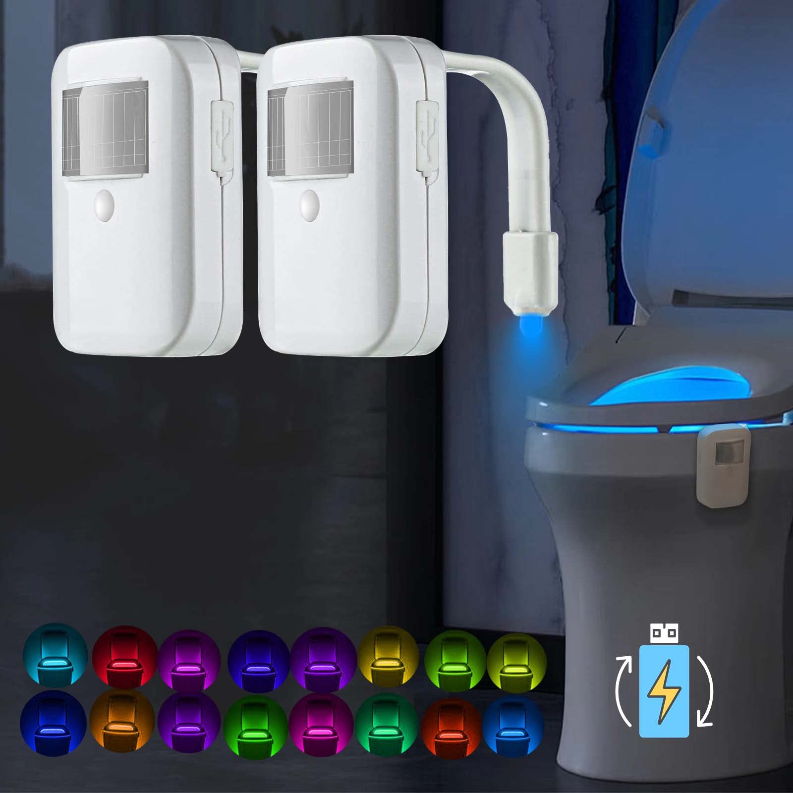 2 Pack Rechargeable Motion Sensor Toilet Night Light - 16 Color Changing LED Bowl Light for Bathroom Safety, Kids & Adults - Perfect Father's Day Gift for Dad (Ideal for Nighttime Bathroom Visits)