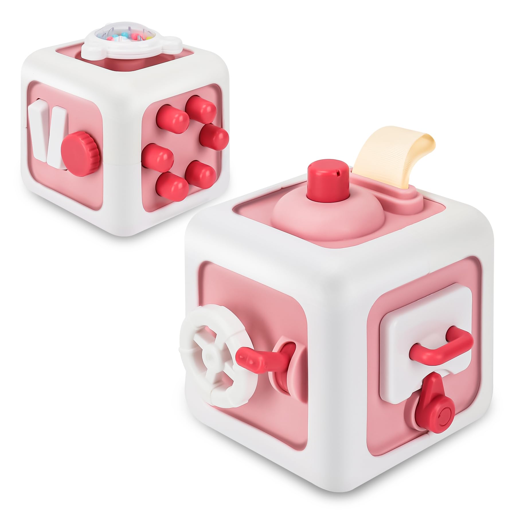Montessori Busy Cube Sensory Toys for 1 Year Old Boys & Girls - Easter Basket Stuffers, Travel Learning Toys for Toddlers 12M+ (Pink) - Perfect for Airplane Travel & Early Childhood Development