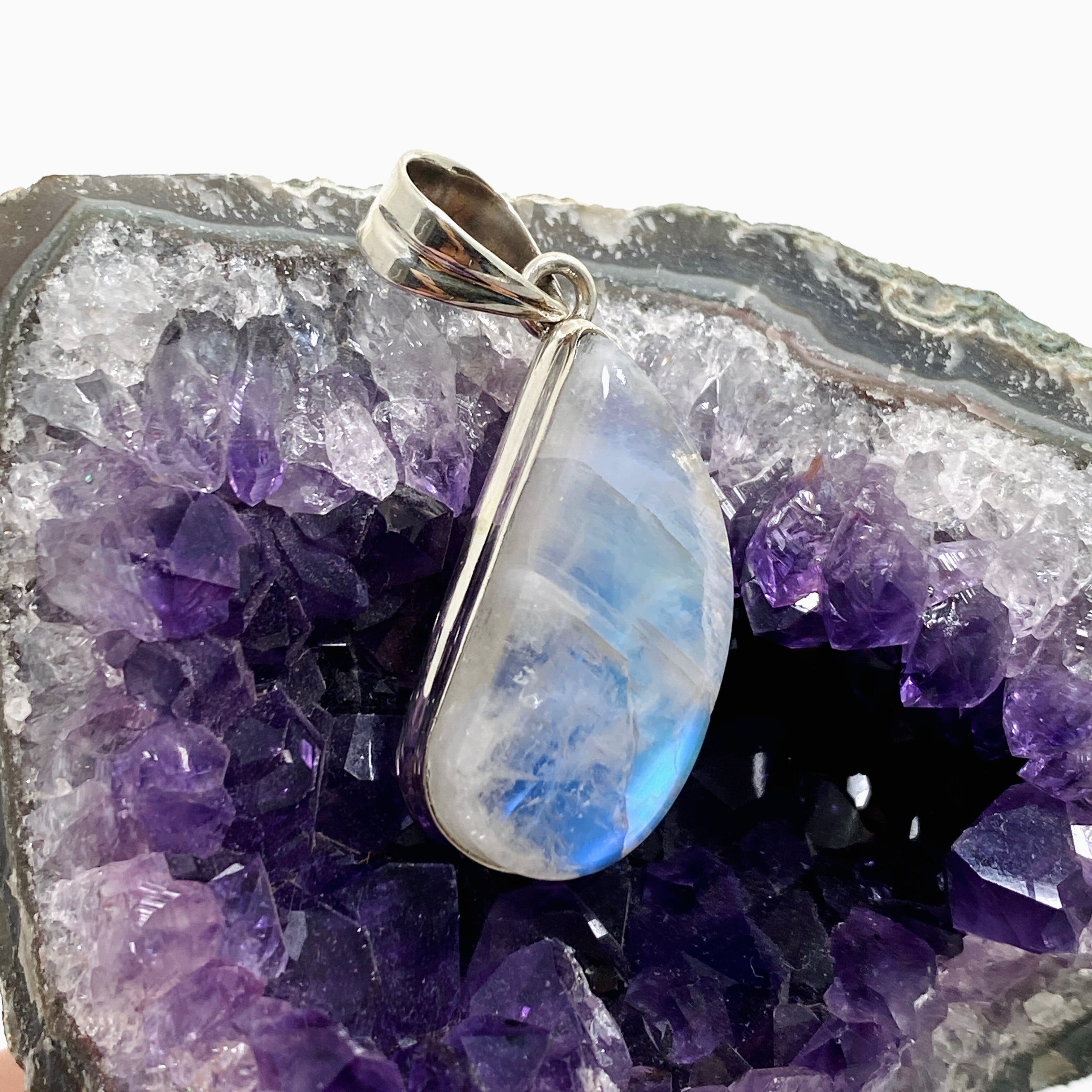 Natural Moonstone Freeform Cabochon Pendant Necklace - Handmade Silver Jewelry for Women - Perfect for Boho Style, Meditation & Spiritual Healing