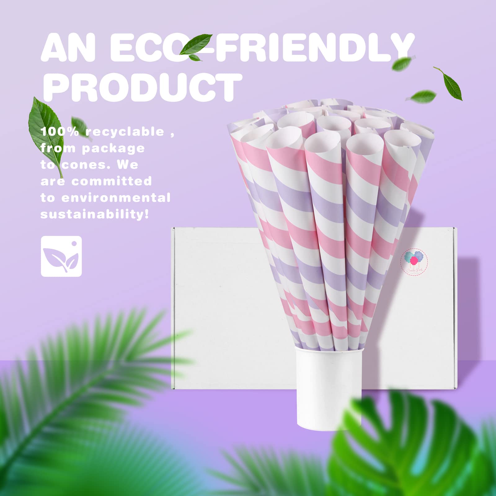 Premium Cotton Candy Cones 50 Pack - Pink & Purple Unicorn Themed Paper Cones for Cotton Candy Machines - Candy Floss Sugar Cones for Parties, Carnivals, Birthdays & Celebrations - Bulk Party Supplies