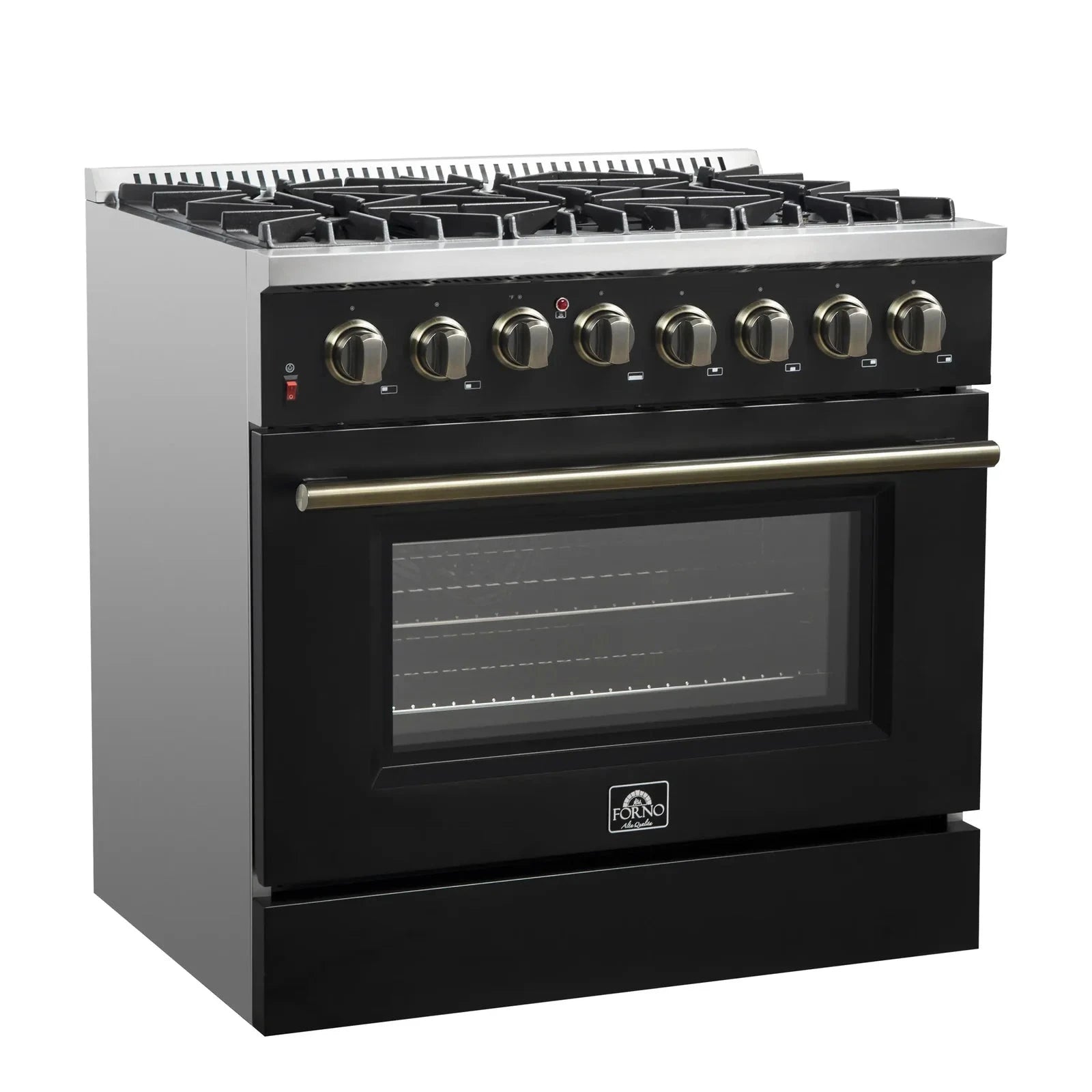 **Forno Galiano 36-Inch Professional Dual Fuel Range - Gas Stove & Electric Oven in Black with Antique Brass Trim (Model FFSGS6156 36BLK) - Perfect for Gourmet Kitchens & Modern Home Cooking**
