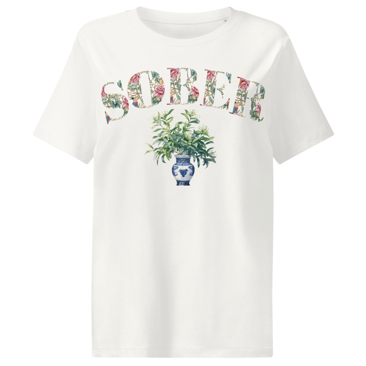 SOBER - Floral Print Organic Cotton Women's T-Shirt | Vintage Chinoiserie Design | Casual & Boho Style for Everyday Wear