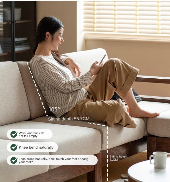 Solid Oak Wood Walnut Fabric Sofa - Modern Living Room Furniture for Home & Office Comfort