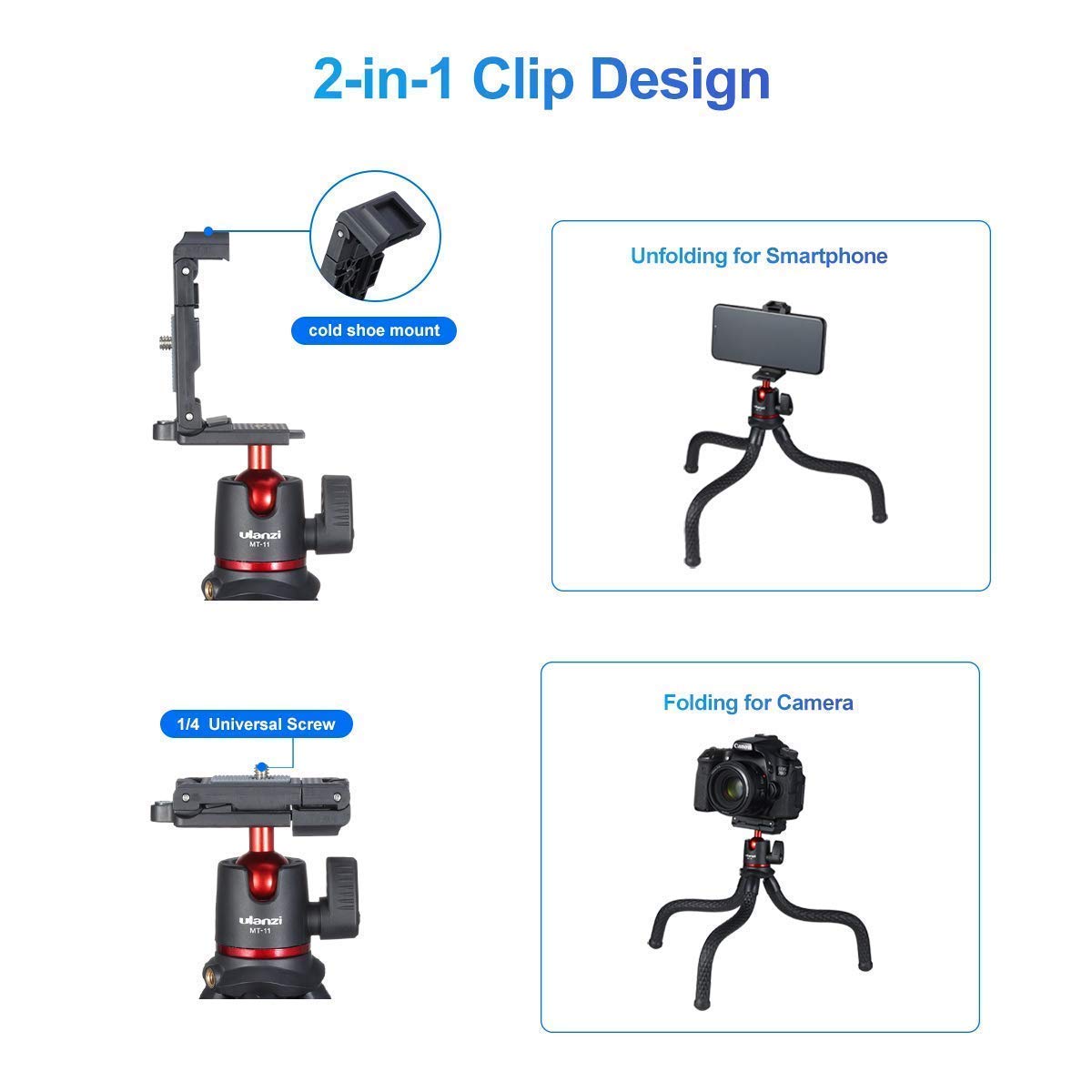 ULANZI Flexible Camera Tripod Stand with Cute LITE Waterproof LED Light - Perfect for Vlogging, Travel Photography & Outdoor Adventures
