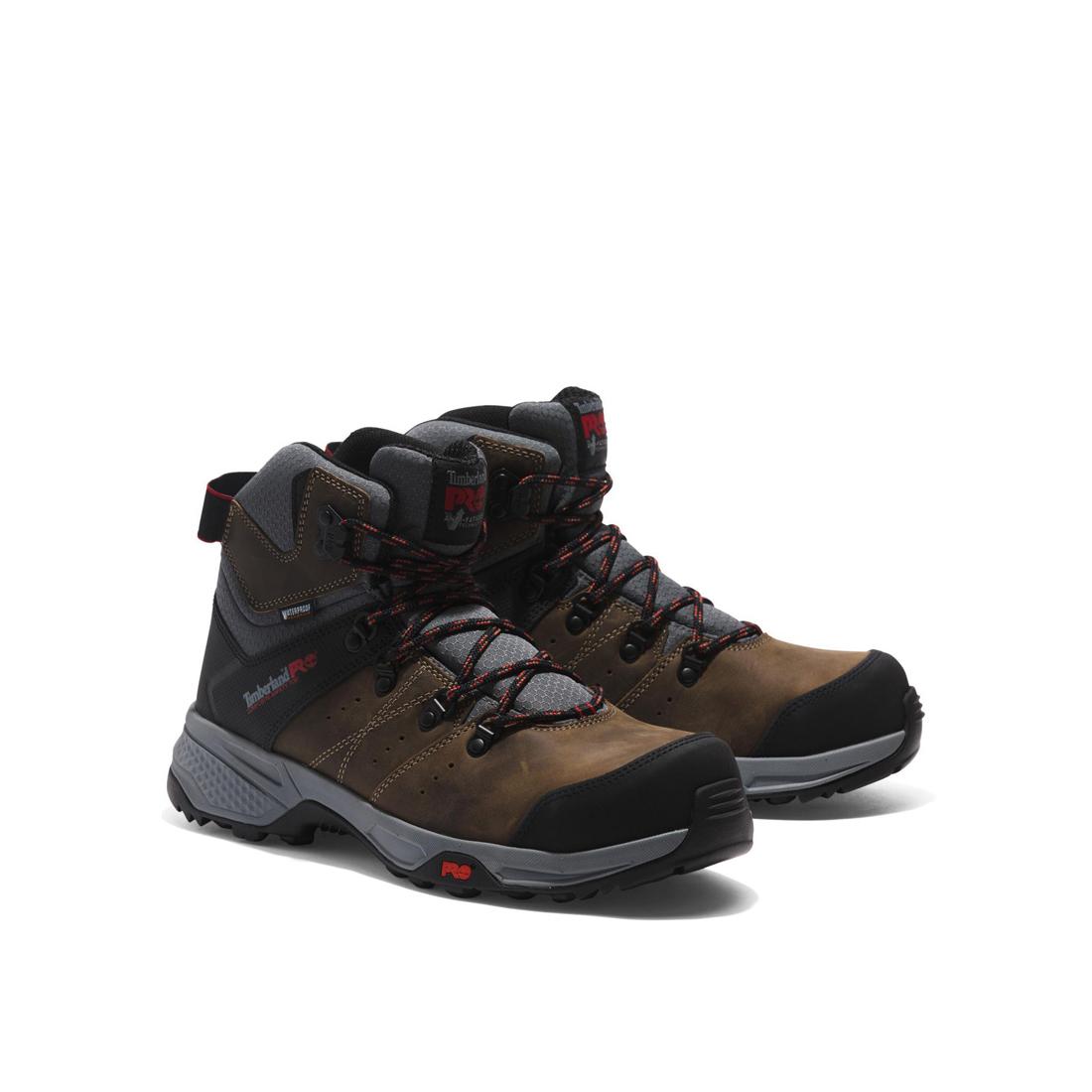 Switchback 6 Inch Composite Toe Waterproof Work Boots for Men - Brown/Grey Safety Shoes for Construction, Hiking & Outdoor Work