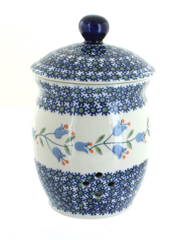 Blue Rose Polish Pottery Tulip Garlic Keeper - Handmade Ceramic Garlic Storage Container for Kitchen, Pantry & Dining Room Decor