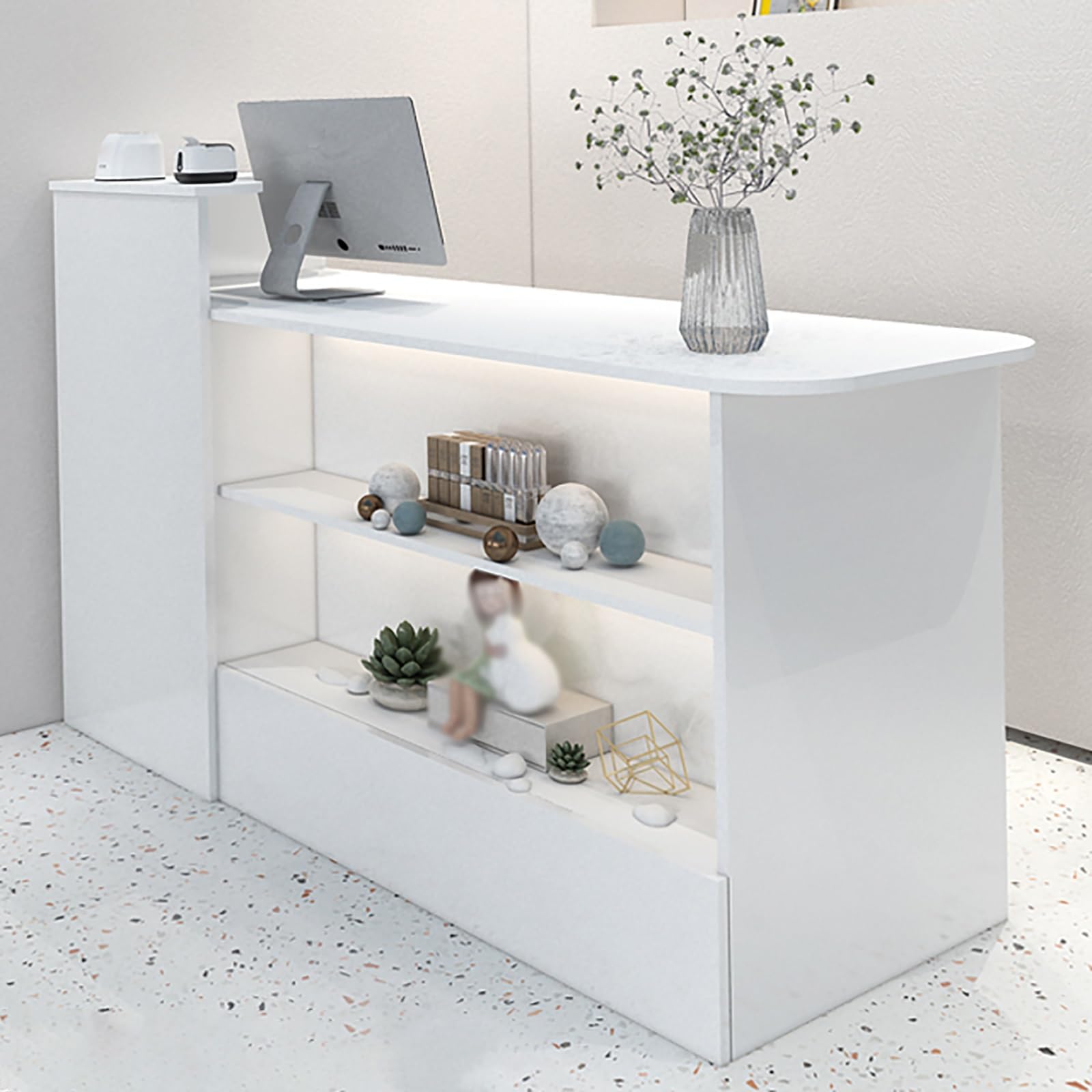 L-Shaped Cashier Desk with Lockable Drawers - Durable Reception & Checkout Counter Table for Retail Stores, Boutiques, Coffee Shops | Perfect for Secure Transactions and Customer Service Areas