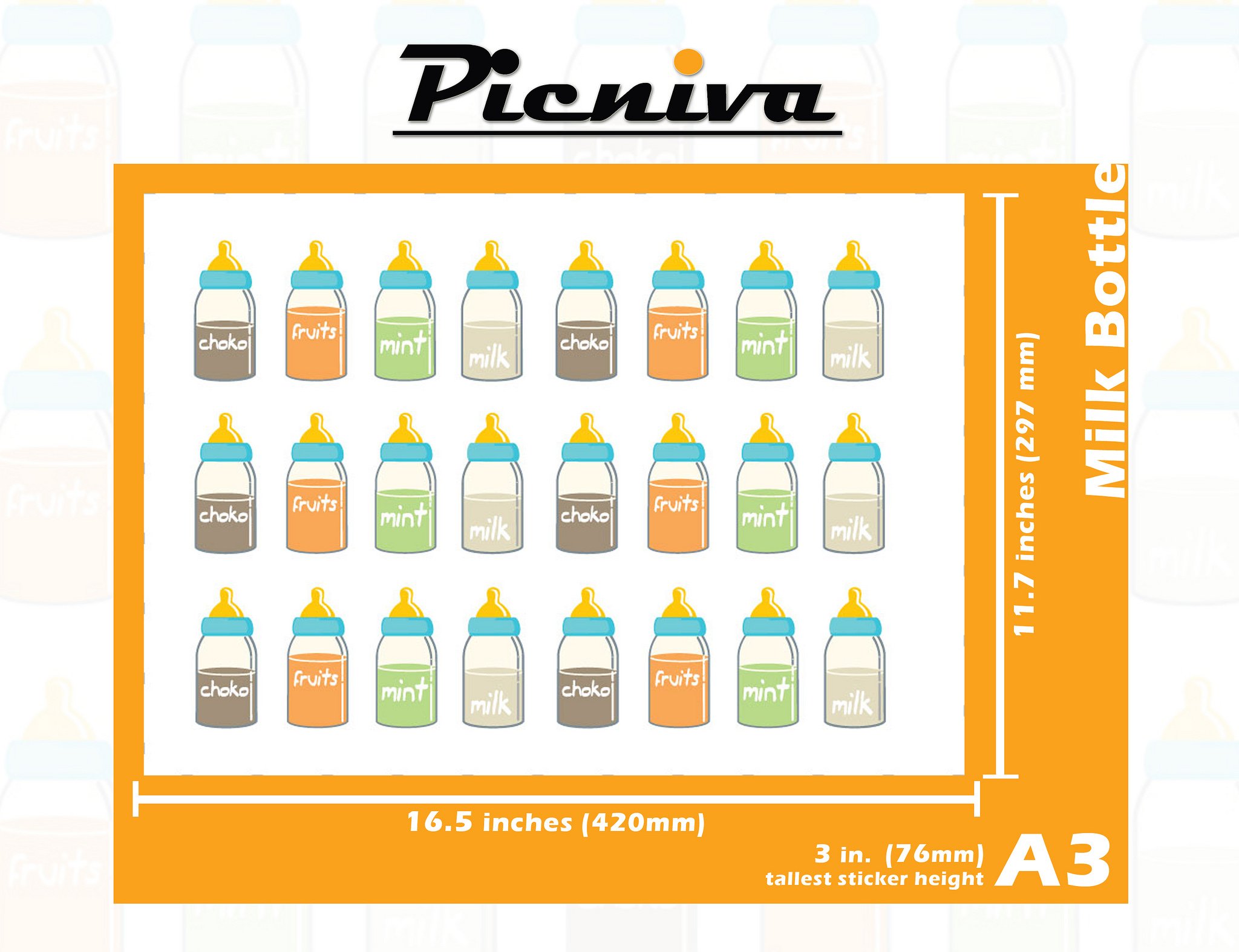 Picniva A3 (3 Inch) Milk Bottle Baby Nursery Room Decor - Clear Vinyl Wall Stickers for Kids' Bedroom, Playroom & Daycare Decoration