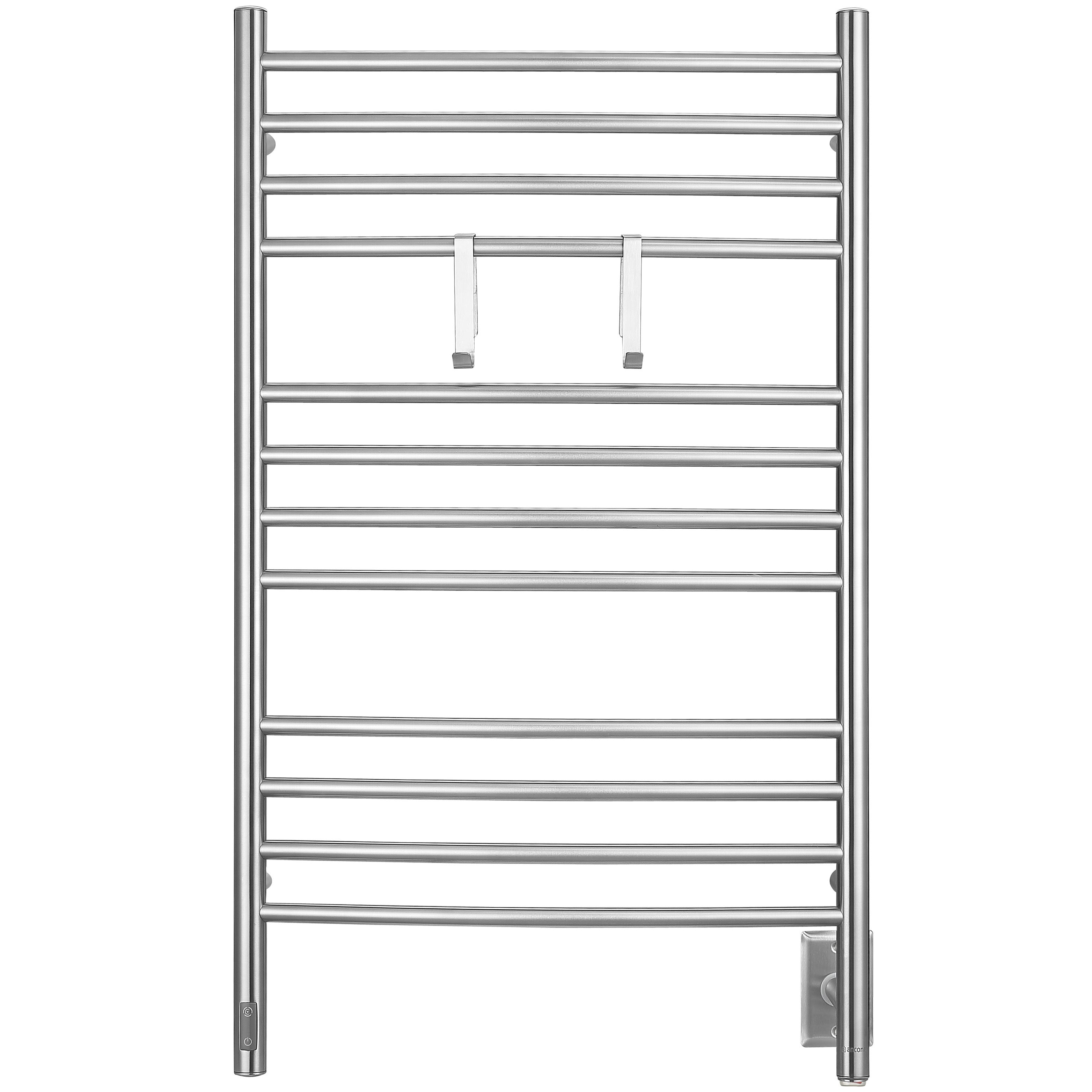 Dual Wall Mount Towel Warmer with 2 Adjustable Hooks & Timer - Brushed Stainless Steel - Perfect for Bathroom, Spa, and Luxury Home Use